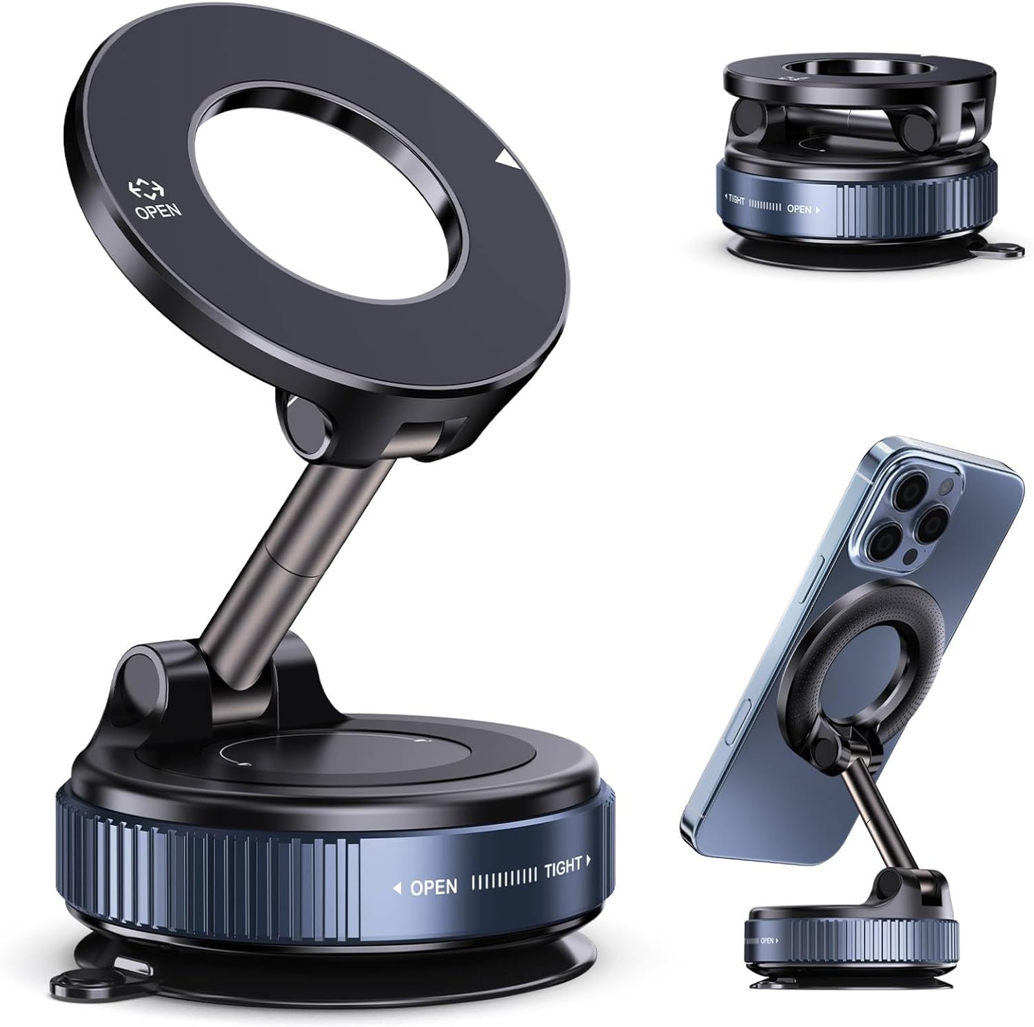 Jikasho Vacuum Magnetic Car Phone Holder for Magsafe, Hands-Free 360° Adjustable Suction Cup Phone Mount for Car/Gym/Mirror/Smooth Surface, Compatible with iPhone & Android (Black)