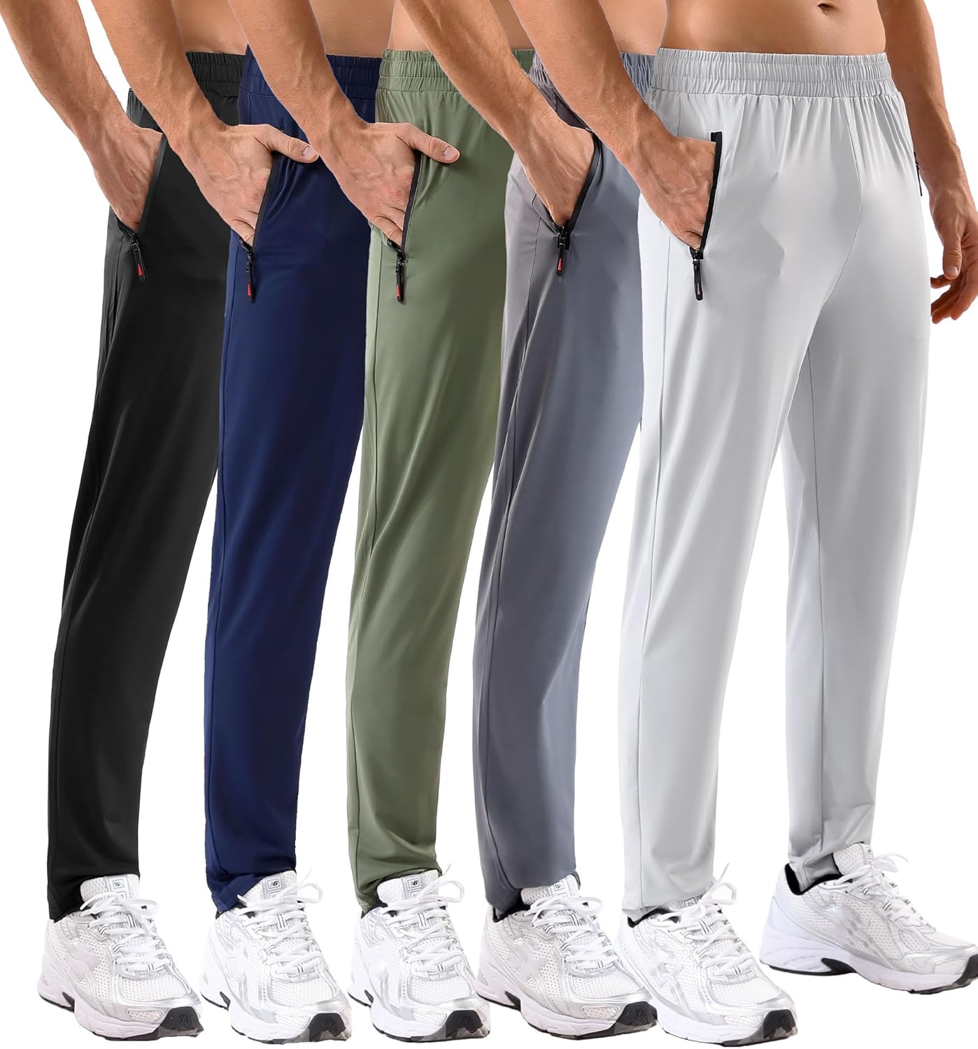 MSGD 5 Pack Men's Sweatpants with Zipper Pockets Stretch Lightweight Athletic Track Activewear Pants for Men Joggers