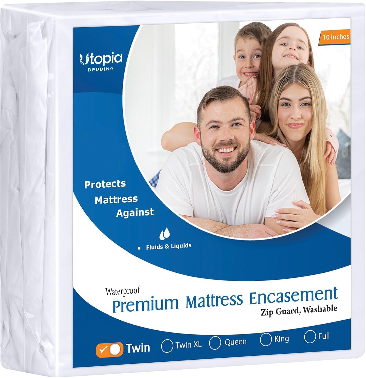 Premium Waterproof Zippered Mattress Protector Twin Size, 10" Depth | Utopia Bedding Bed Bug Mattress Cover, 6-Sided Mattress Encasement, Dust Mite Proof, Washable, Fits upto 10" Deep Mattresses