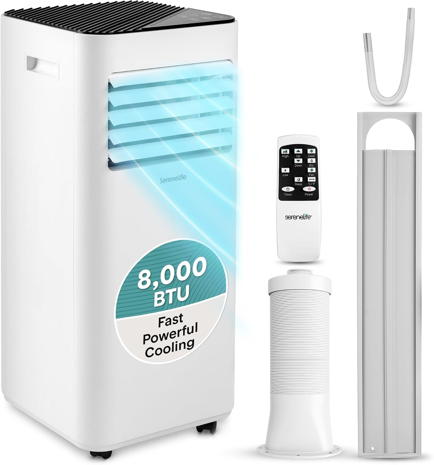 SereneLife 8000 BTU Portable Air Conditioner, Small AC with Dehumidifier and Fan, Mini AC Unit with 350 Sq. Ft. Coverage, Timer Settings Up to 24 Hours, Includes Remote Control Window Mount Kit