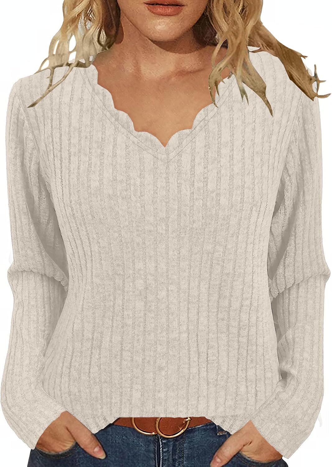 JomeDesign Womens Sweaters Casual Long Sleeve V Neck Lightweight Tunic Pullover Sweater Tops