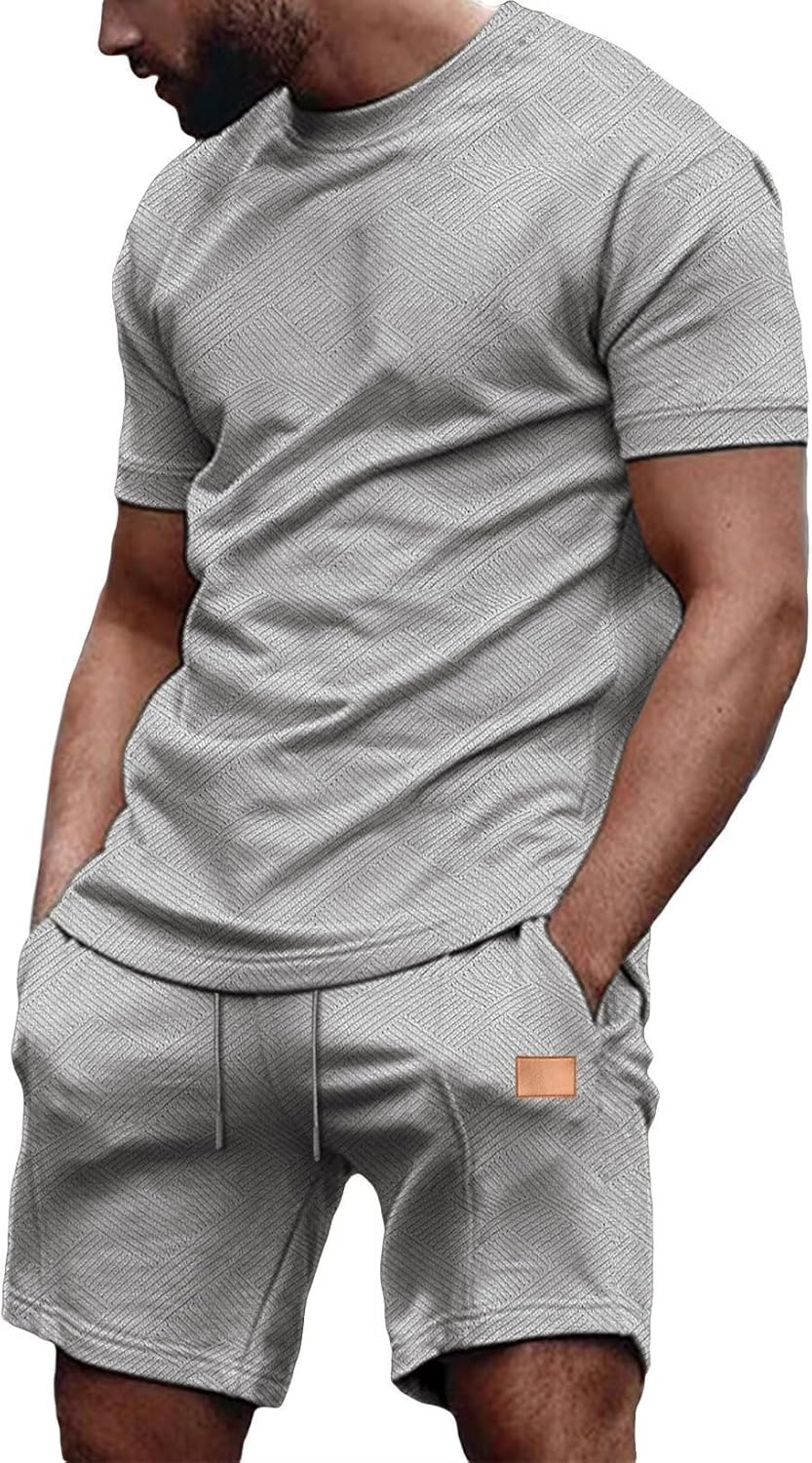 JMIERR Men's 2 Piece Outfit Anti-wrinkle T Shirts and Shorts Summer Beach Vacation Lounge Workout Pajamas Short Sleeve Sets