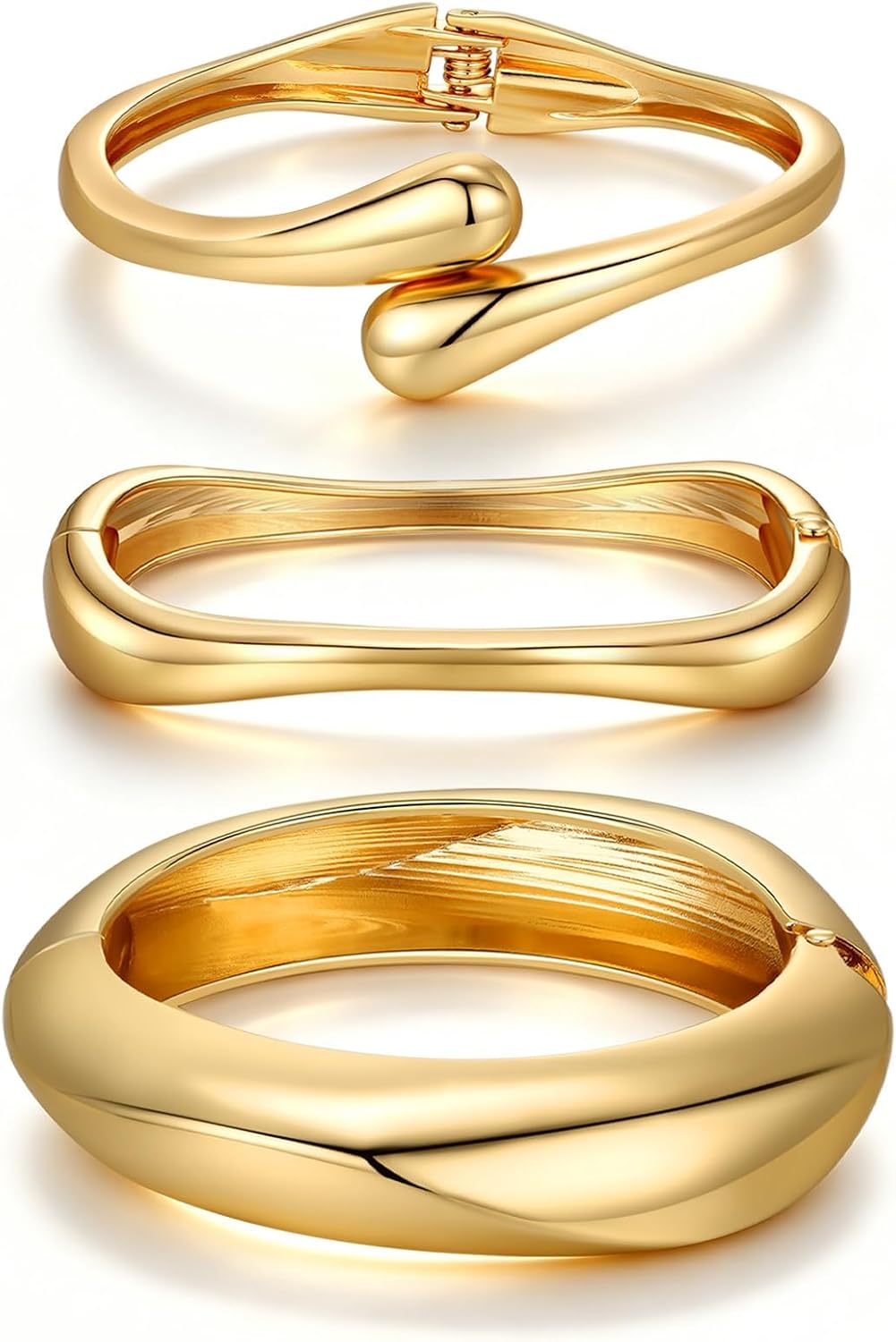 Chunky Gold Bangle Bracelets for Women Trendy 14K Gold Plated Cuff Bracelets Stack, Dainty Gold Bracelet Sets Non Tarnish Fashion Jewelry Gift