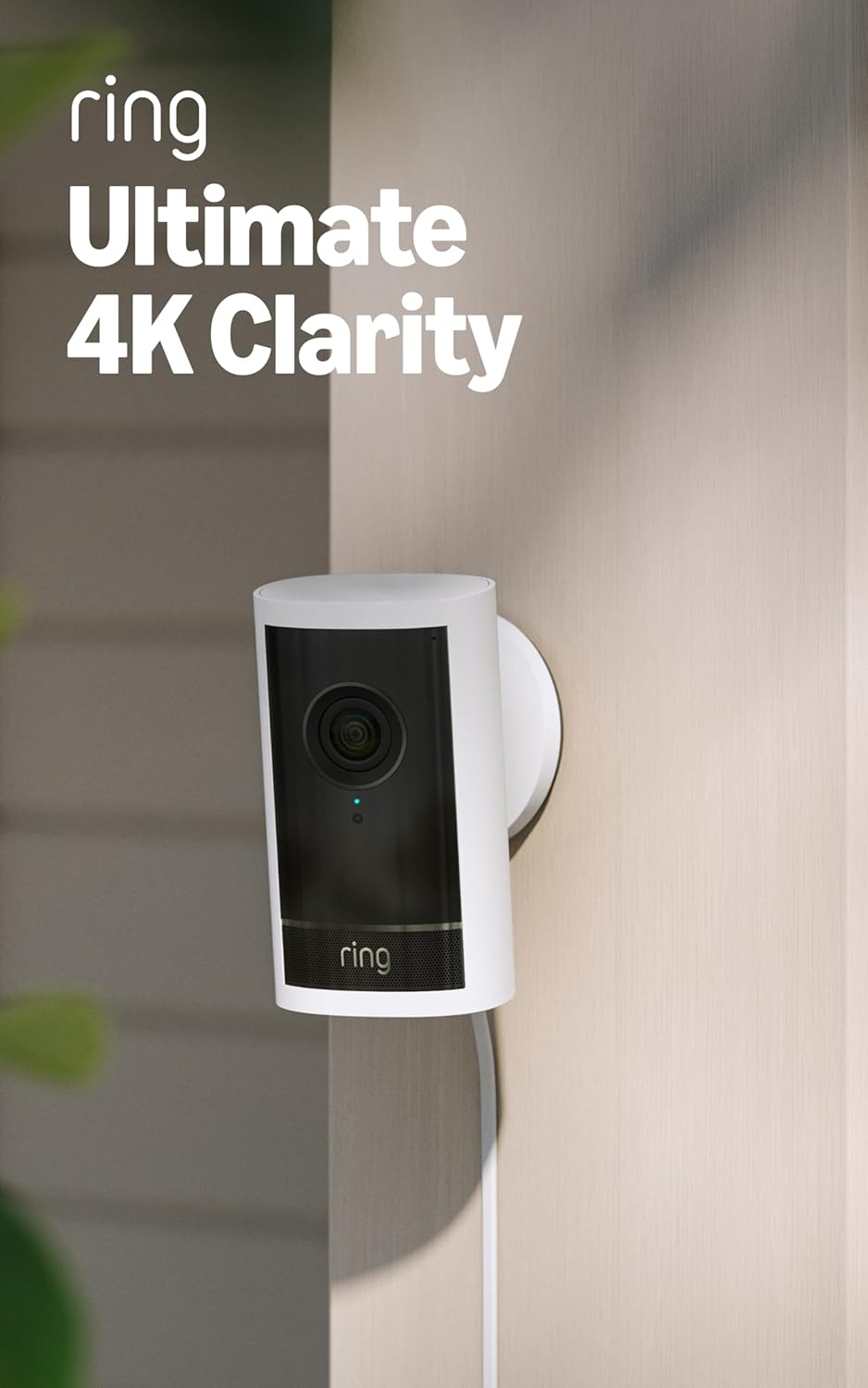 Ring Outdoor Cam Pro, Plug-In (newest model), Home or business security, Retinal 4K with wide-angle video, 10x Enhanced Zoom, and Low-Light Sight, White