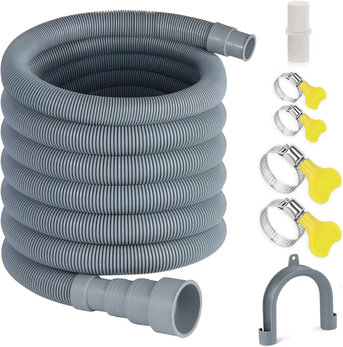 Elyfree 16.4ft Washing Machine Drain Hose, Universal Drain Hose Extension Kit for Washer, Dishwasher, Flexible Discharge Hose for LG/ GE/ Samsung, Fit up to 1-1/2 Inch Drain Outlets (16.4)