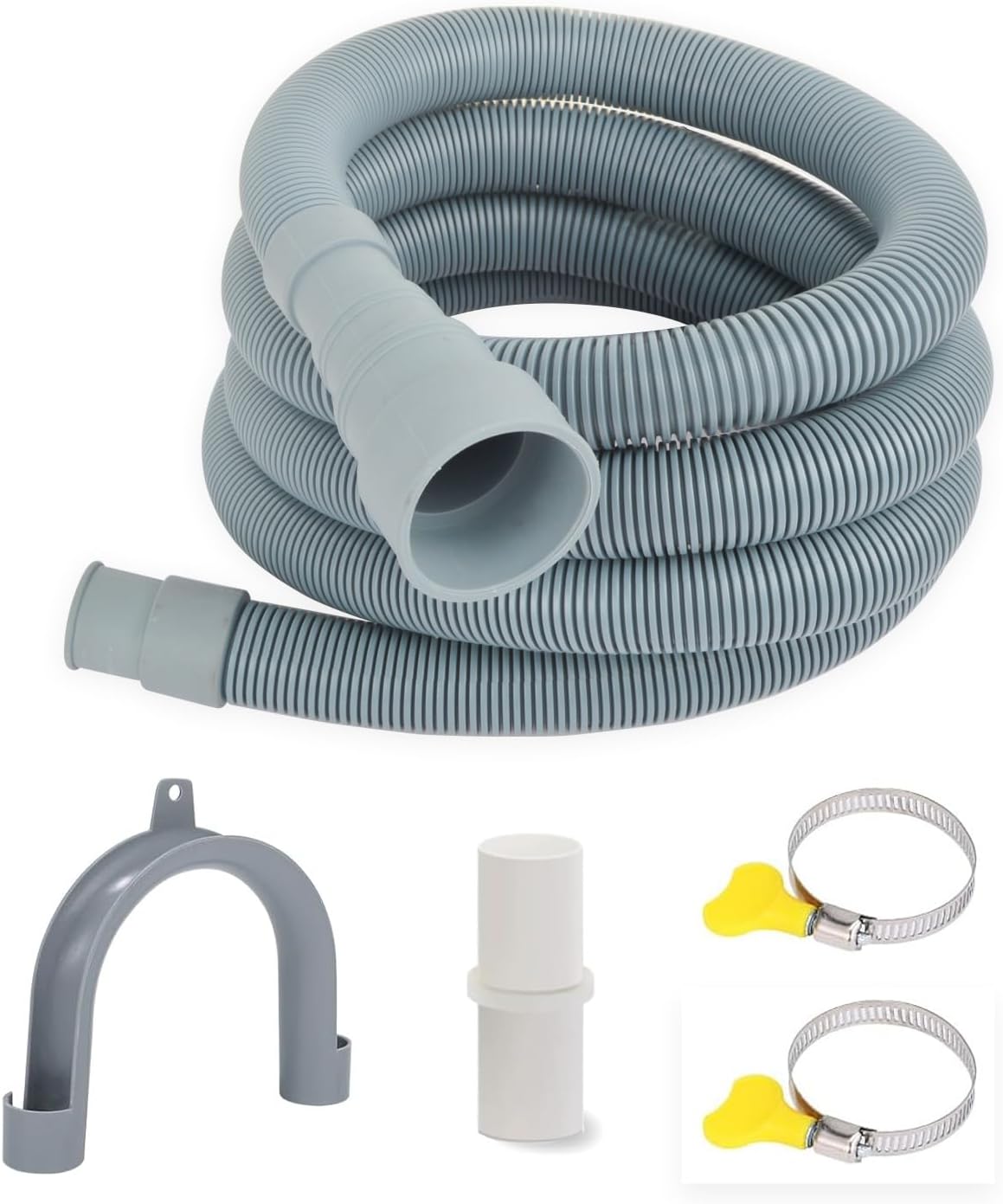 HYDRO MASTER 8 Feet Washing Machine Drain Hose Extension Kit, Gray Flexible Hose with Installation Clamps and Mounting Bracket