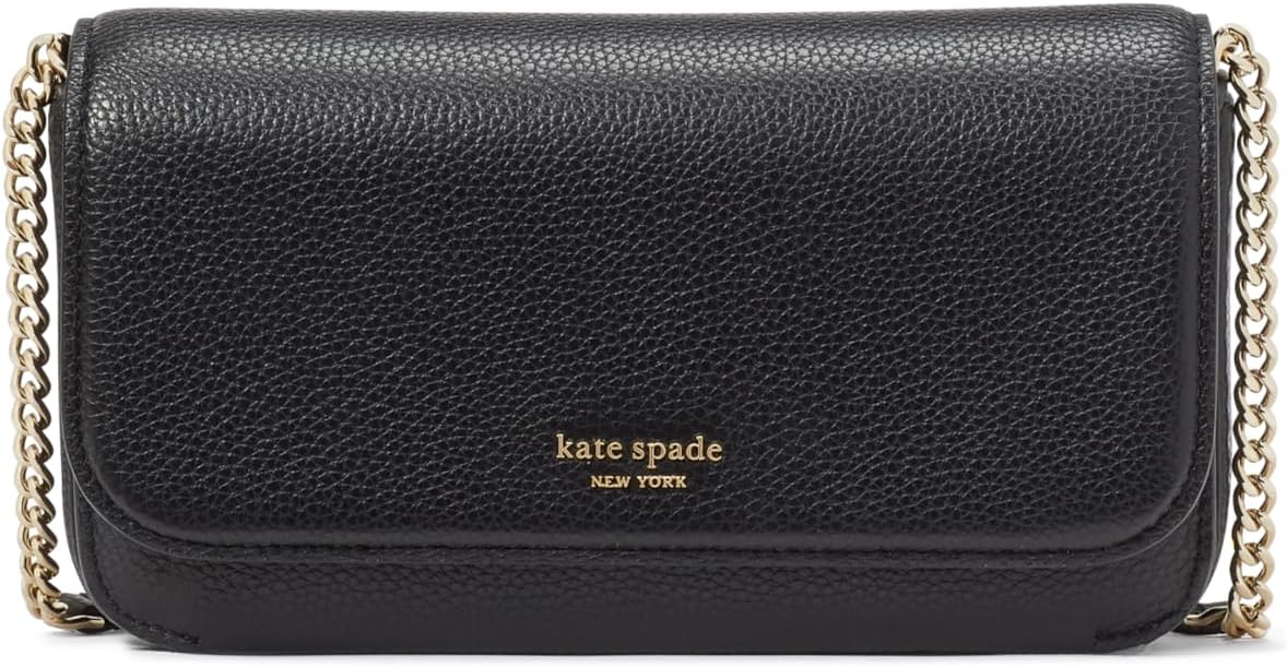 kate spade new york Ava Pebbled Leather Flap Chain Wallet, Black