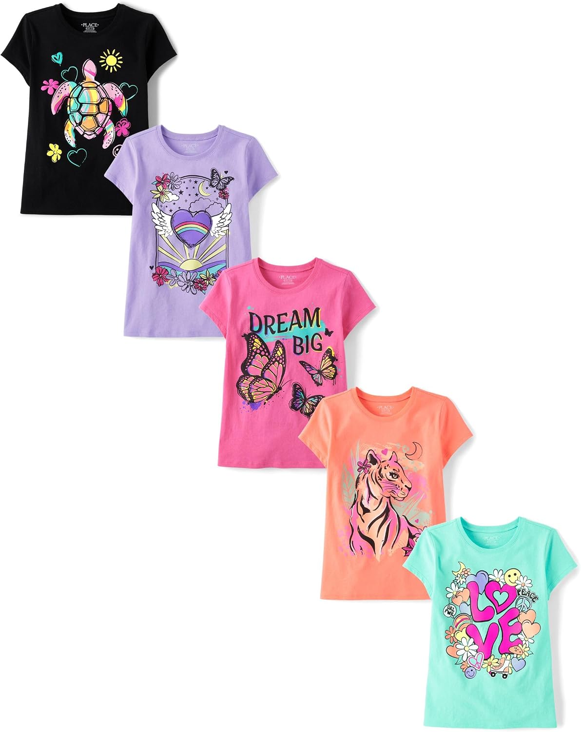 The Children's Place Girls' Short Sleeve Graphic T-shirts (5-Pack)