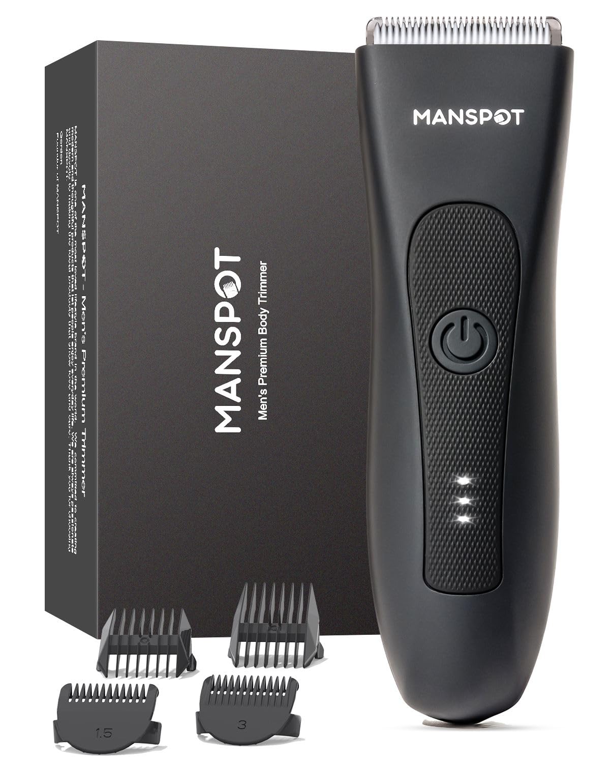 MANSPOT Manscape Groin & Body Hair Trimmer for Men, Electric Pubic Shaver | Replaceable Ceramic Blade, Ball Razors for Men, Manscape Kit with 4 Guards, IPX7 Waterproof, Wet/Dry Use, 90-Minute Shaving