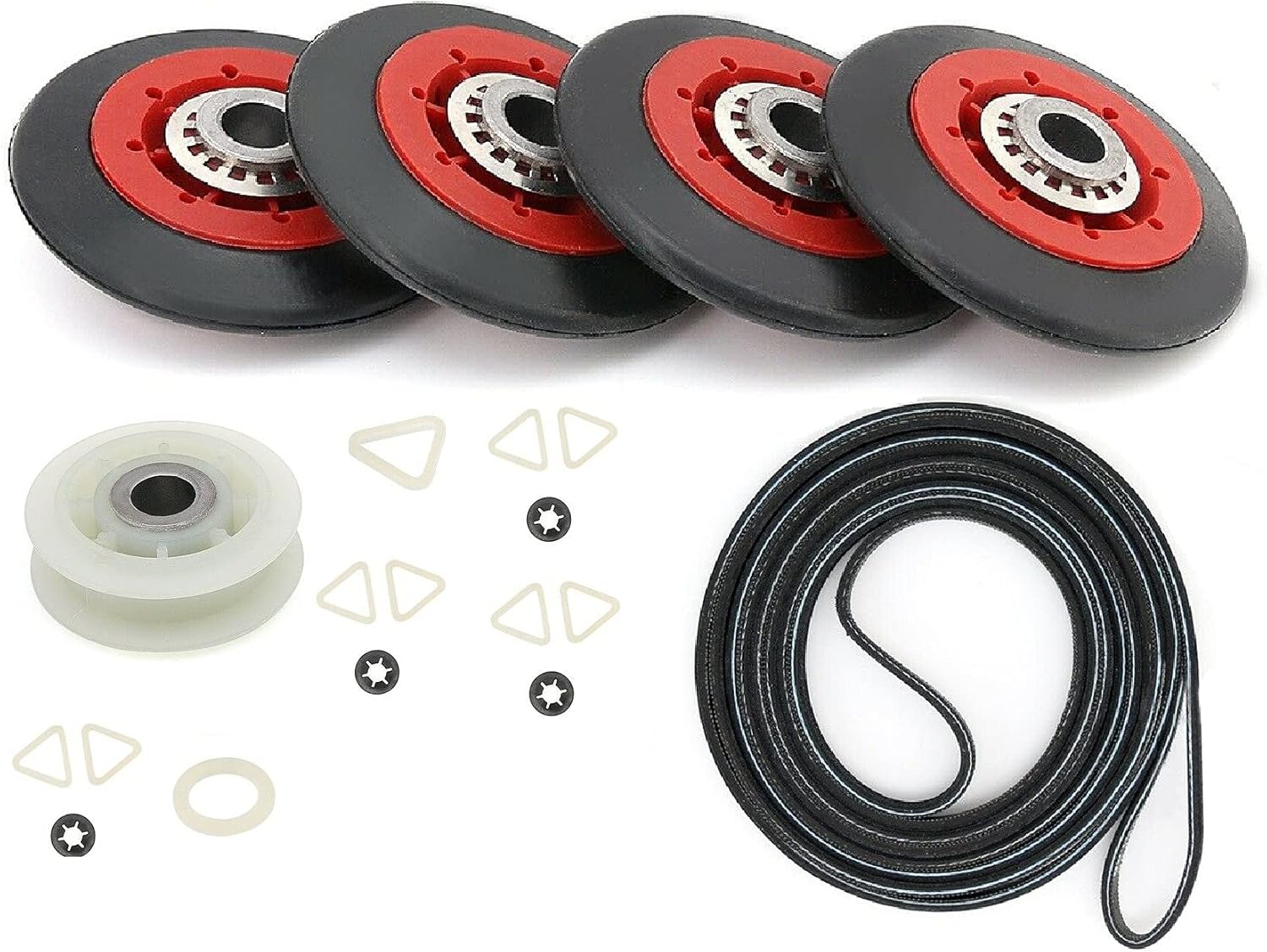 Dryer Repair Kit Drum Rollers Belt Idler Pulley Replace For Whirlpool WGD96HEAU2 WGD96HEAW0 WGD96HEAW1 WGD96HEAW2 WGD96HEYW0 WGD9750WL0 WGD9750WL1 WGD9750WL2 WGD9750WR0 WGD9750WR1 WGD9750WW0
