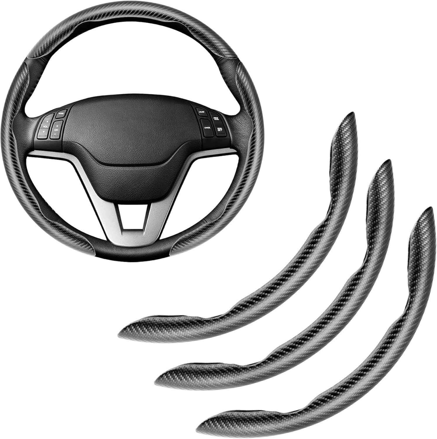 Amiss 3pcs Carbon Fiber Anti-Skid Steering Wheel Cover, Waterproof & Segmented Butterfly Design, Universal 99% Vehicle Wheel Cover Protector, Car Interior Accessories (Black-3pcs)
