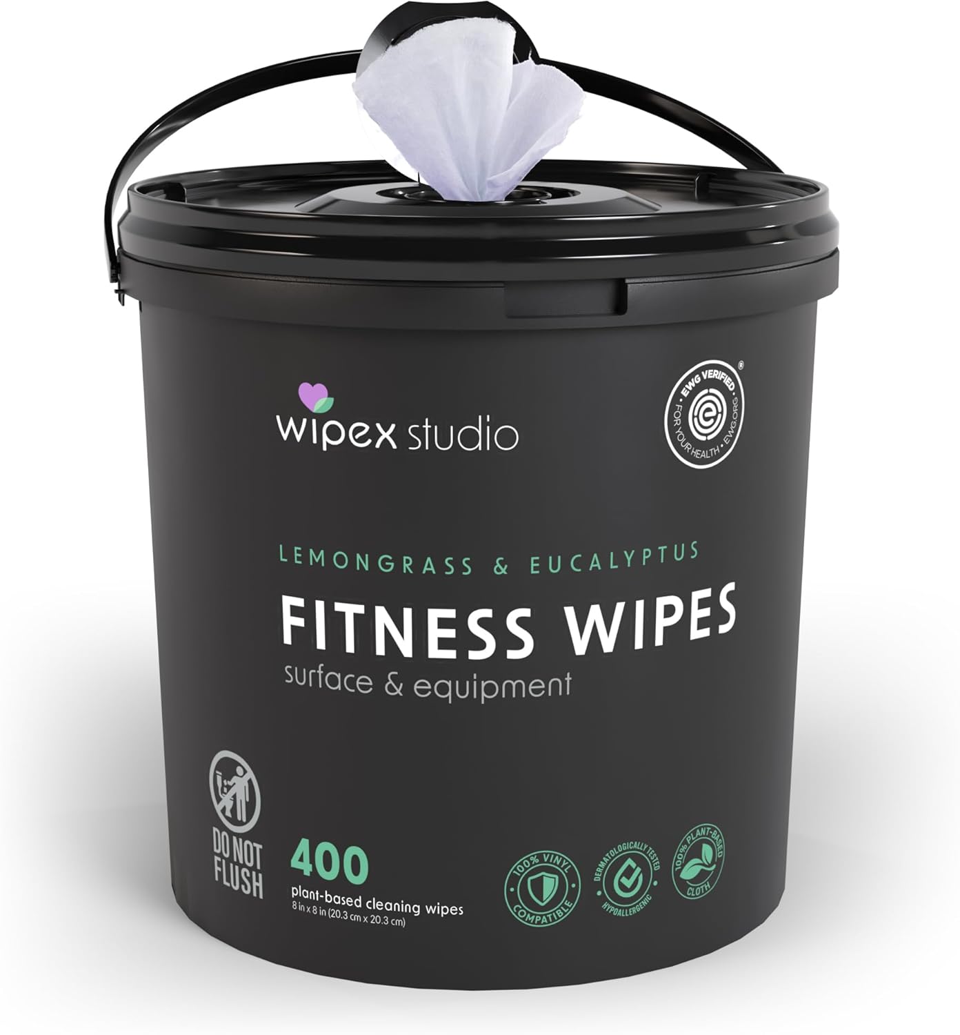 Wipex Yoga Mat Cleaner Wipes, EWG Verified, 400 Ct Plant-Based Lemongrass, Eucalyptus & Vinegar Wipes for Gym & Fitness Equipment & All Purpose Gym Cleaning - Safe for Peloton Bikes & Treadmills