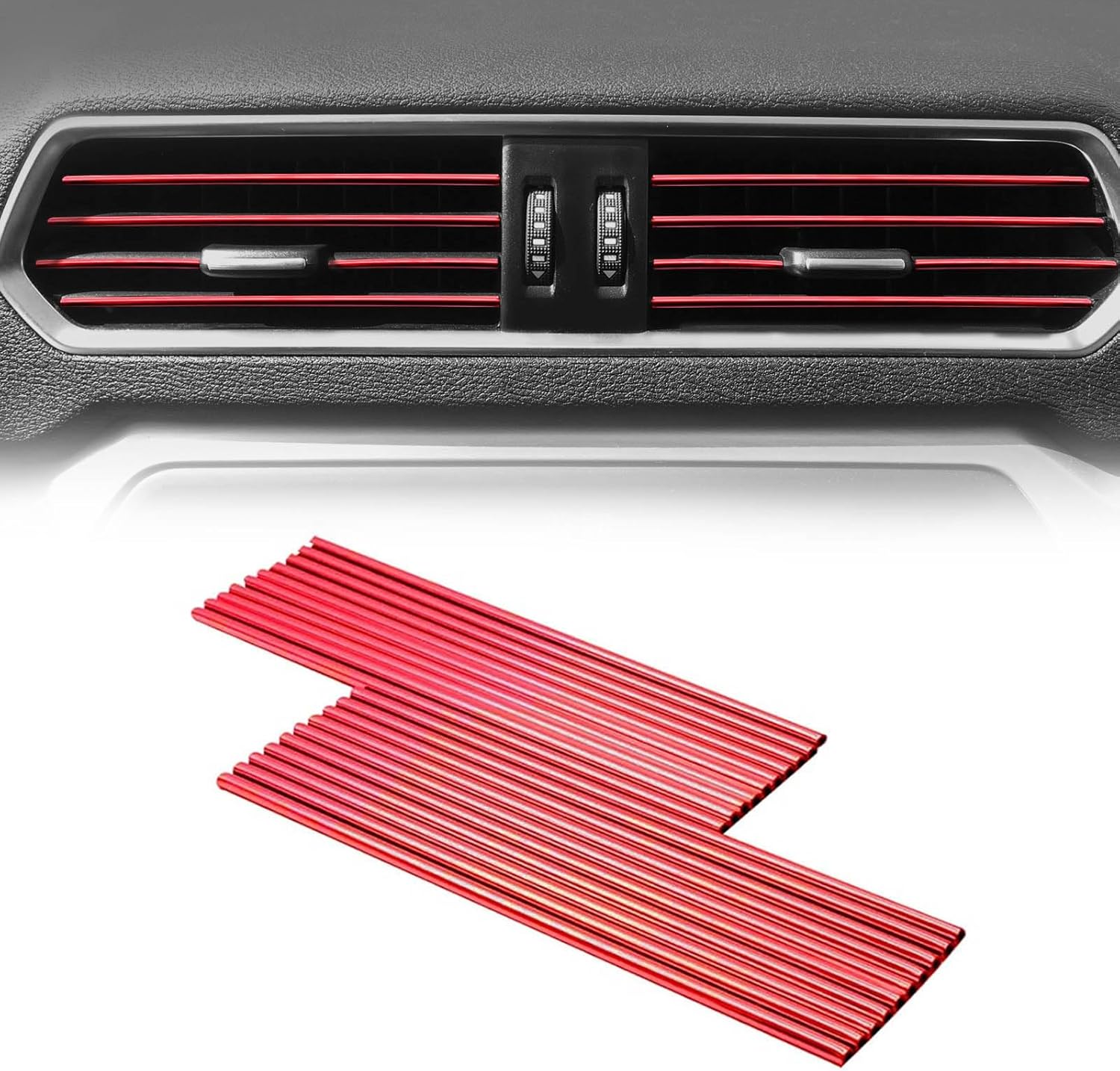 20PCS Car Air Conditioner Vent Outlet Trim, Universal Bendable & DIY Vehicle Air Conditioner Decoration Strip for Vent Outlet, Auto Interior Accessories for Men Women, Suitable for Most Cars (Red)