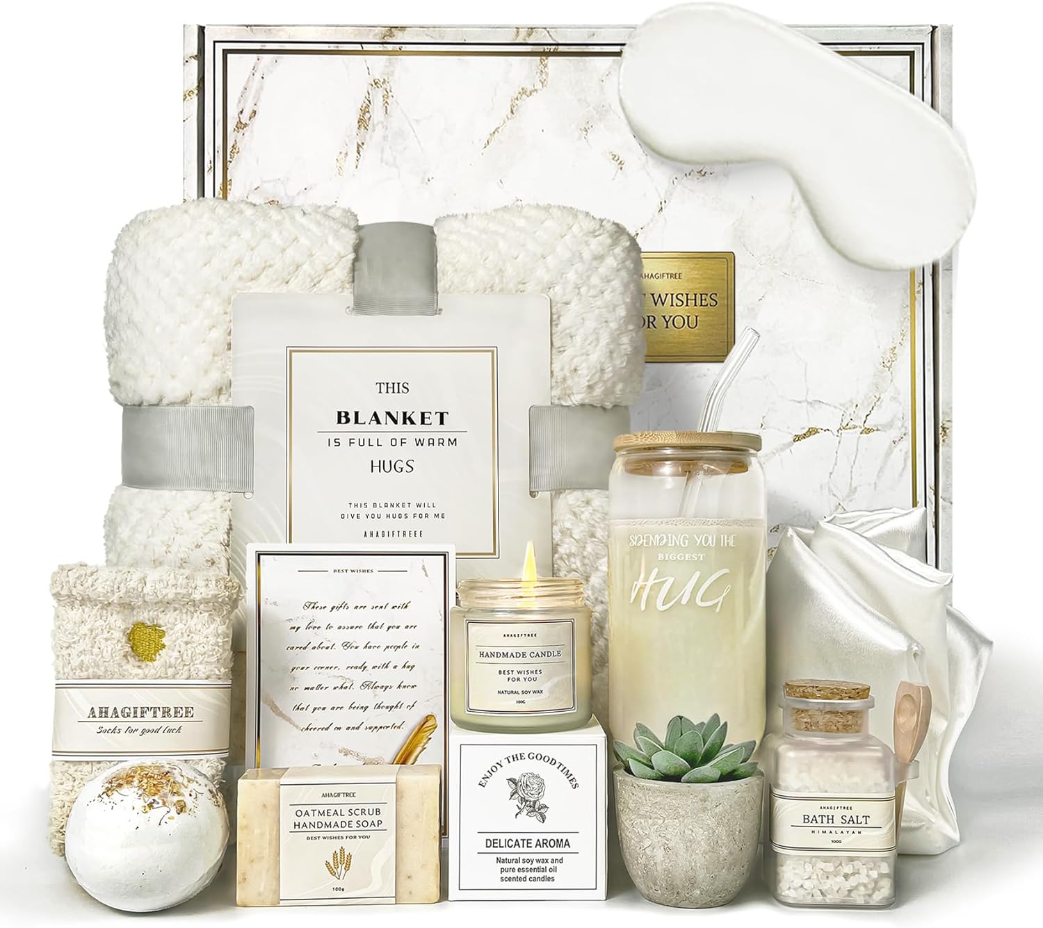 AHAGIFTREE Gift Basket for Women, Care Package, Birthday Gift,12PC Get Well Gifts for Women After Surgery,Get Well Soon,Grief,Sympathy Gifts,Condolences (white)