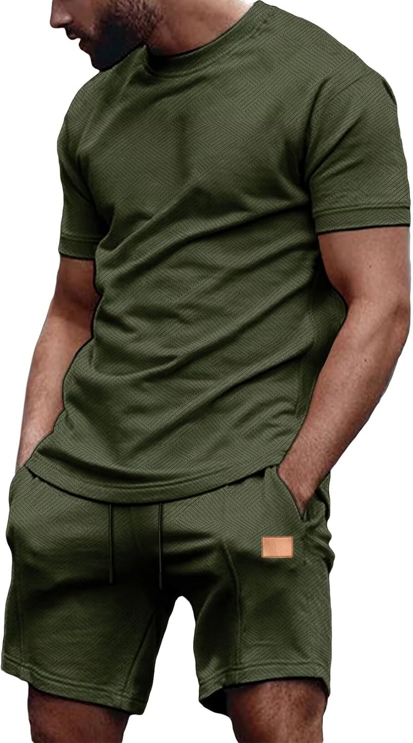 Dokotoo Men Mens Short Sets 2 Piece Outfits Summer Casual T Shirts and Shorts Tracksuit Sets with Pockets