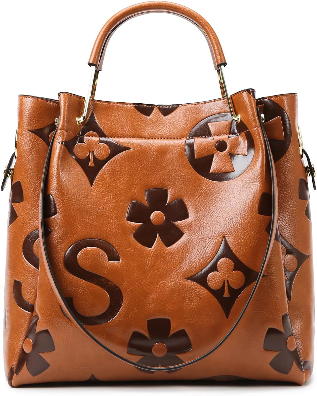 Travistar Floral Handbags Purses Women - Embossed Vegan Leather Top Handle Handbag Set Large Shoulder Bag Ladies Bucket Tote