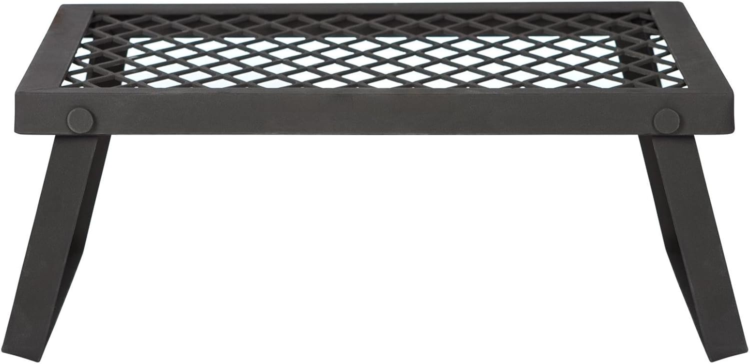 Amazon Basics Heavy-Duty Portable Camping Grill Grate for Outdoor Open Flame Cooking, Foldable, Sturdy, 15.9" x 12.2", Black