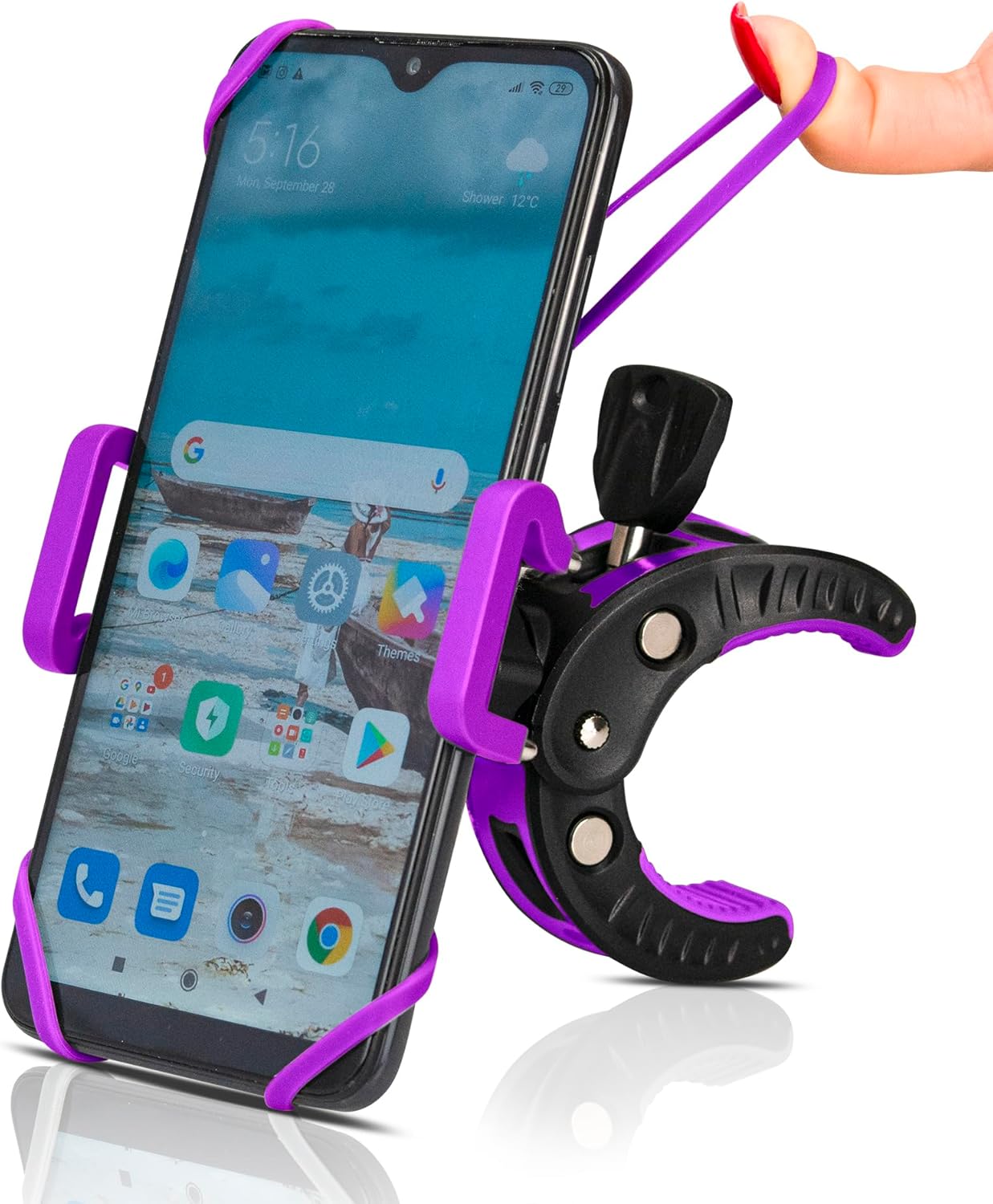 Baby Stroller Phone Holder, Shopping Cart, Golf Cart, Push Cart, Bike Phone Mount, for Motorcycle, Scooter, ATV, Boat, Spin Bike, Treadmill, Handlebar- Universal- iPhone, Cell Phone Clamp (Purple)