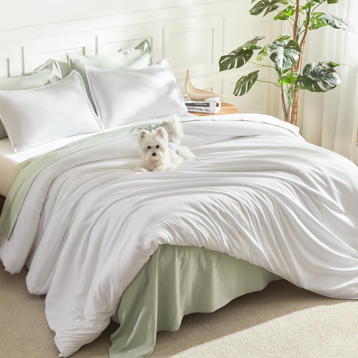 Litanika Comforter Full Size White, 3 Pieces Lightweight Solid Bed Set | Soft Fluffy Down Alternative All Season Quilt Blanket