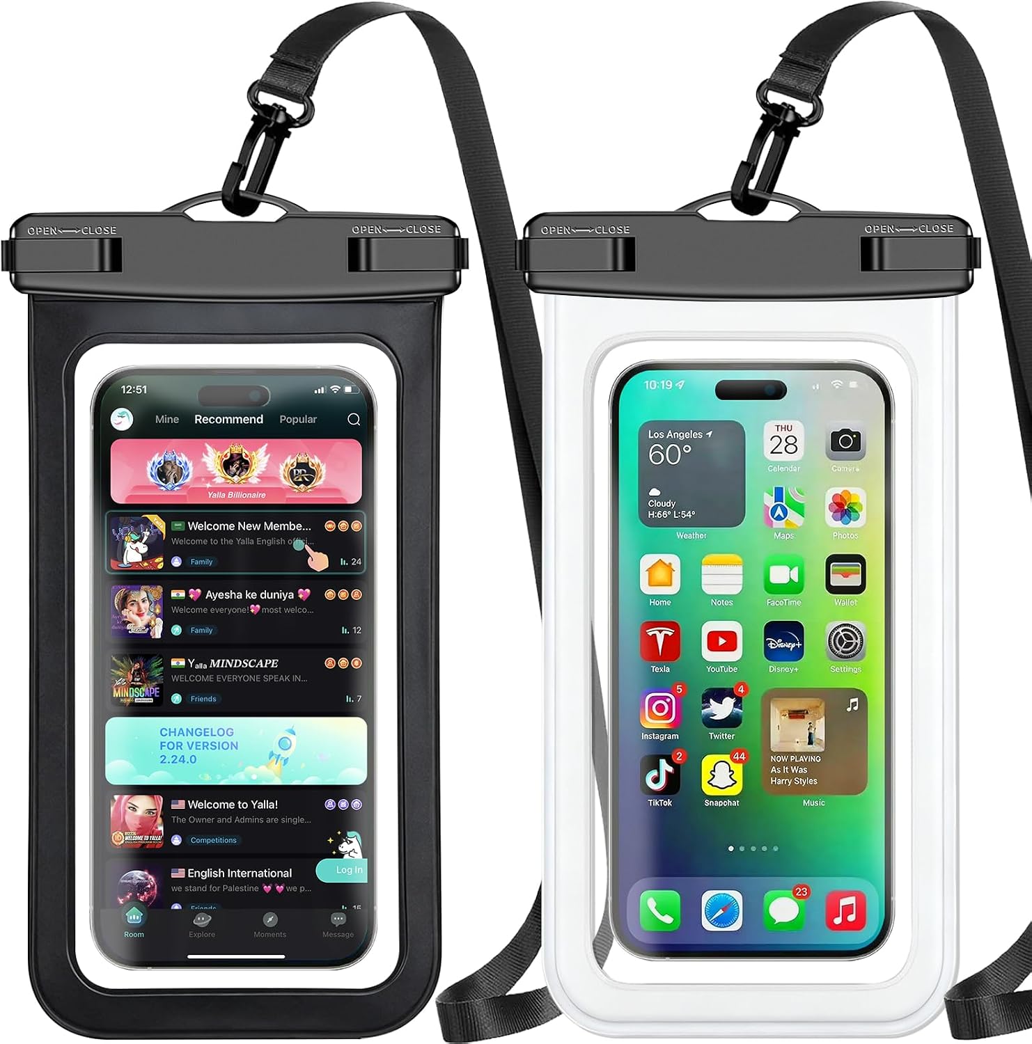 Waterproof Phone Pouch,2 Pack Black White Phone Waterproof Case,Cell Phone Dry Bag,Protection Level: IP68,Beach Cruise for Apple iPhone,Samsung,and More,Lanyard Included,(Fits Up to 8.3”),Black,White