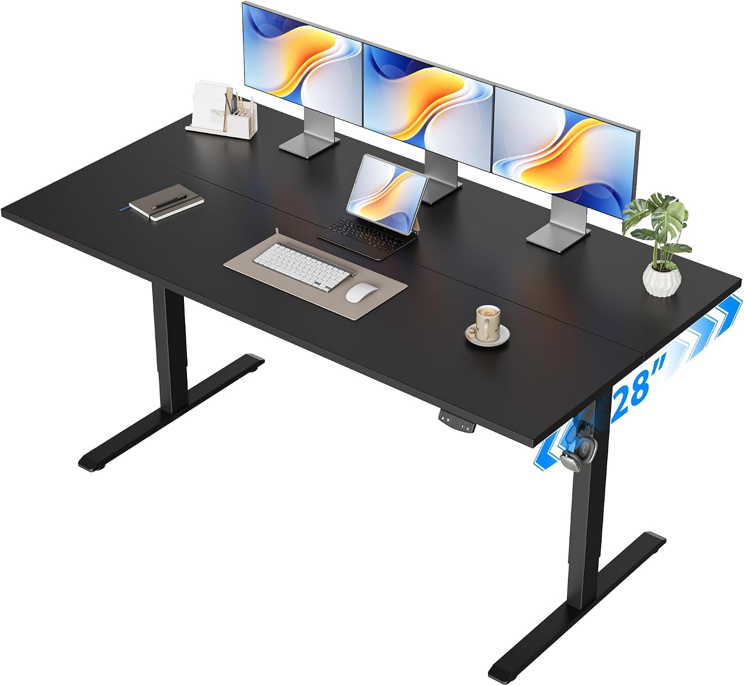 Agilestic 63 * 28 Inch Height Adjustable Electric Standing Desk, Black | Sit Stand Up Computer Desk, Extra Wide desktop, Memory Presets, Stable Steel Frame,154 lbs, Easy Assembly, Splice Board
