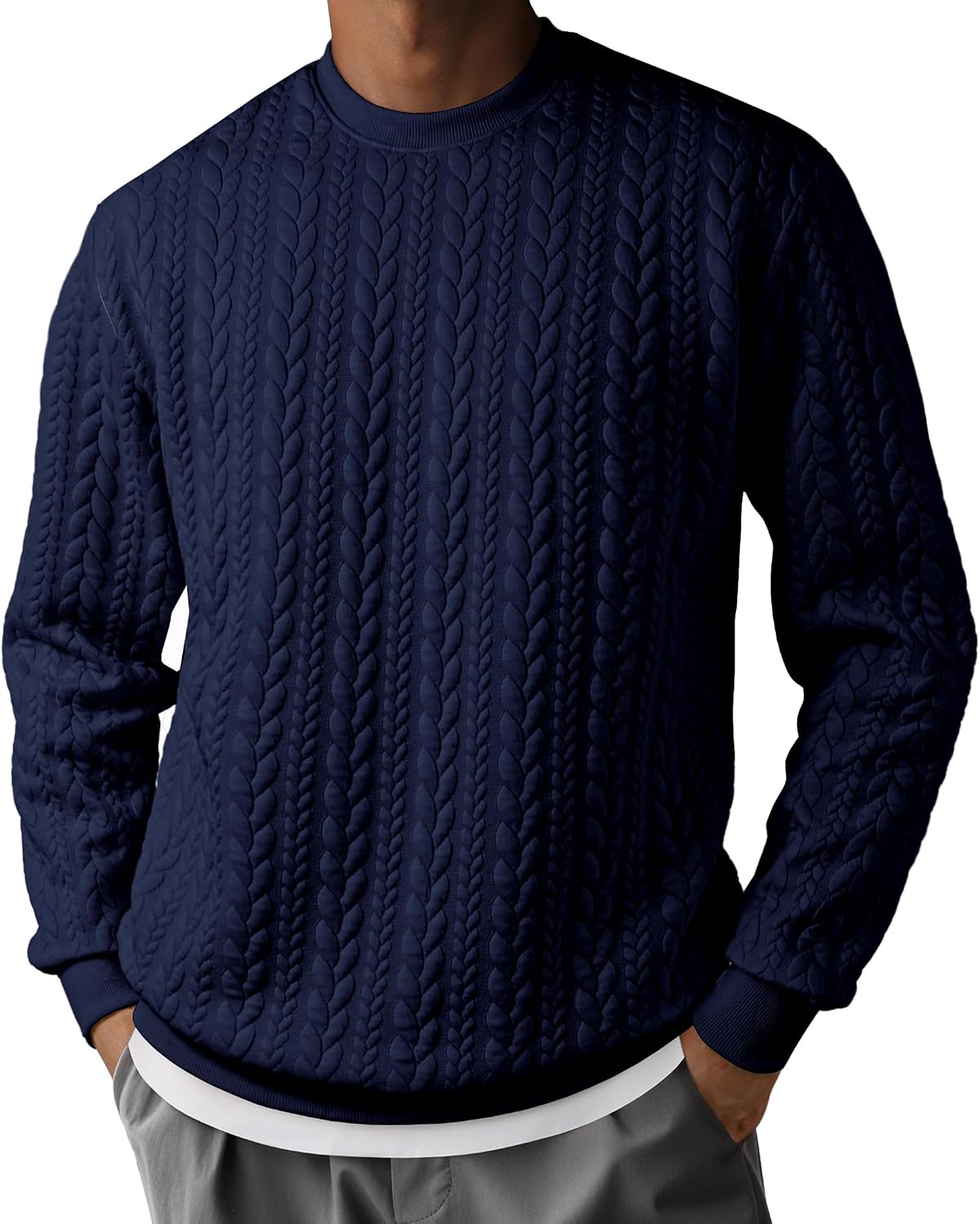 JMIERR Men's Crewneck Sweatshirt Textured Long Sleeve Casual Lightweight Pullover Shirt