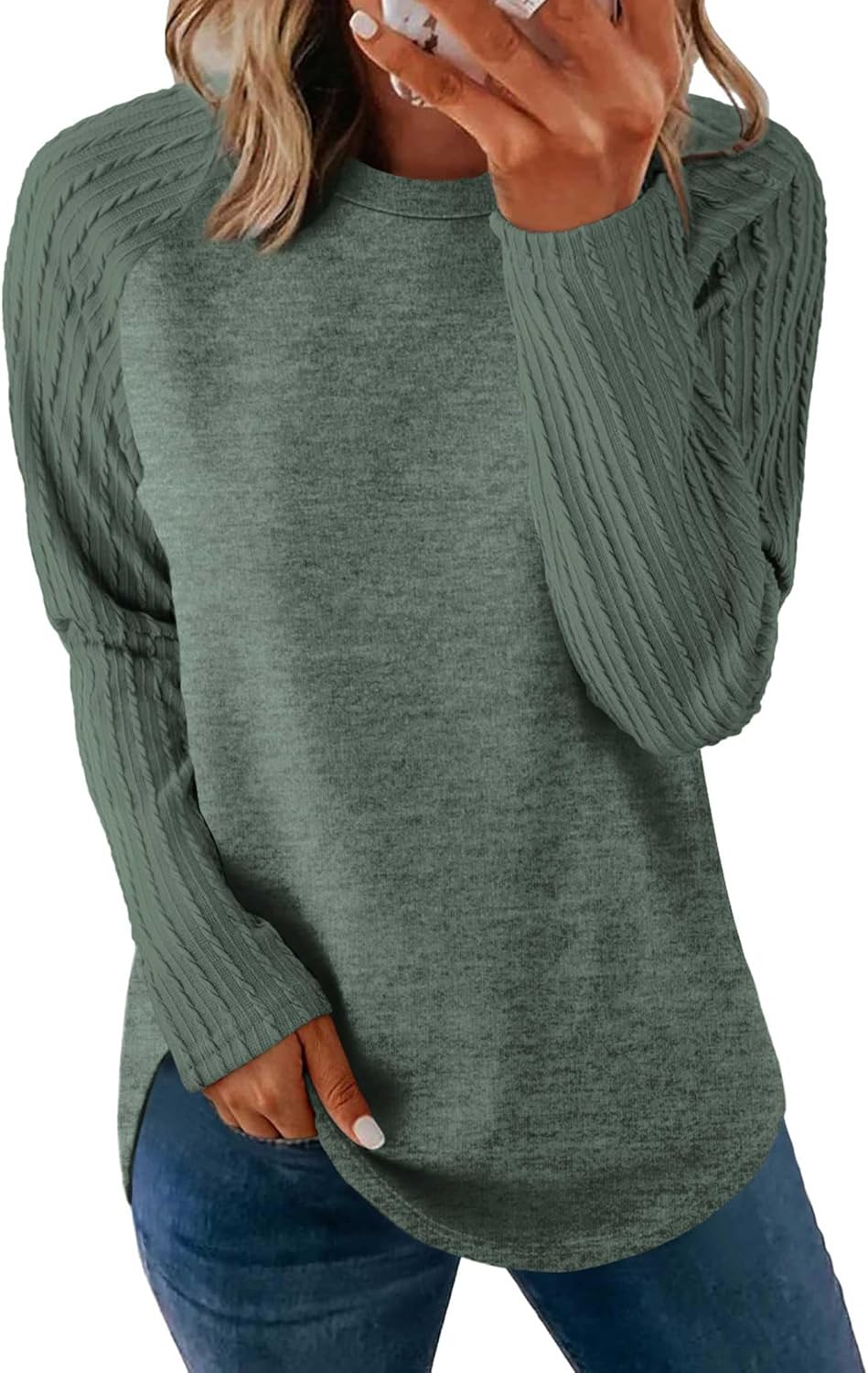 SAMPEEL Sweatshirt for Women Long Sleeve Shirts Crewneck Sweaters Fall Fashion Outfits 2025 Trendy Tunic Tops Plus Size