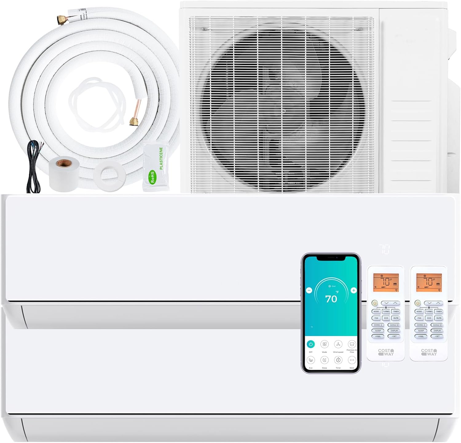 SIMOE 27000 Dual 2 Zone Mini Split Air Conditioner, WiFi Enabled Ductless Inverter AC with Heat Pump, 9000 BTU + 9000 BTU, 24 SEER2, 208/230V, Pre-Charged Condenser, Line Set Included