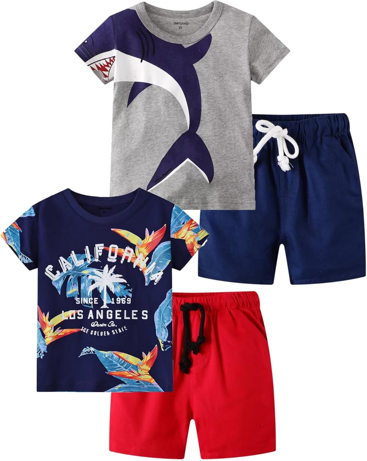 Toddler Boys Short Sleeve Outfit Cotton Clothes Play Set 2-7 Years | 2 Packs Soft Breathable Cute Pattern