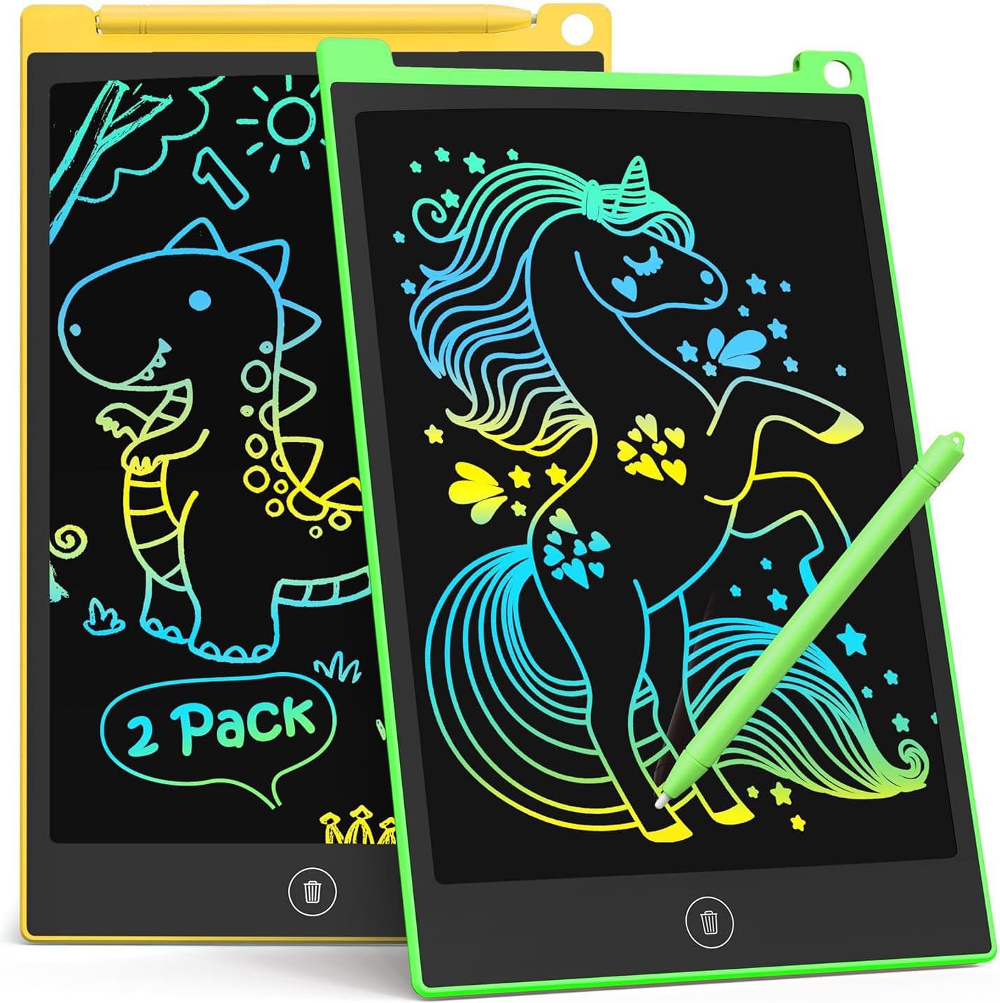 TECJOE 2 Pack LCD Writing Tablet, 8.5 Inch Colorful Doodle Board Drawing Tablet for Kids, Kids Travel Games Activity Learning Toys Birthday Gifts for 3 4 5 6 Year Old Boys and Girls Toddlers