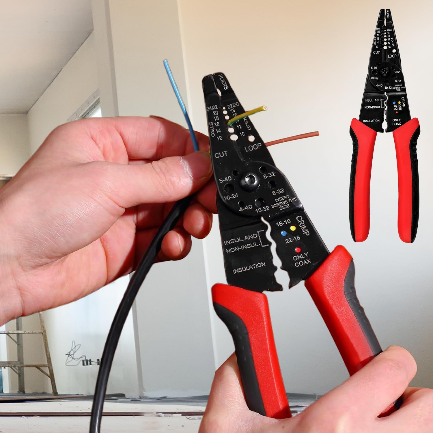 Wire Stripper Cutter Crimping Tool 8 Inch Multi-Function Cable Stripper 10-22 AWG Wire Stripping Tool with Screw Cutting Feature for Electrical Wiring Repair Use