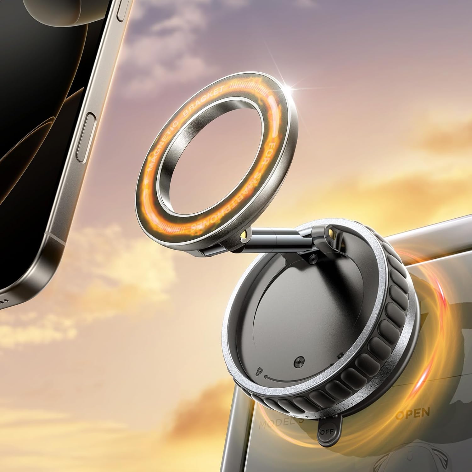 Vacuum Suction Phone Mount for Magsafe, Magnetic Phone Holder for Your Car | 2026 Upgraded, 109+LBS Strongest Suction, 360° Adjustable Foldable, 24 N55 Stronger Magnets, for iPhone 17/16/15/14/13/12
