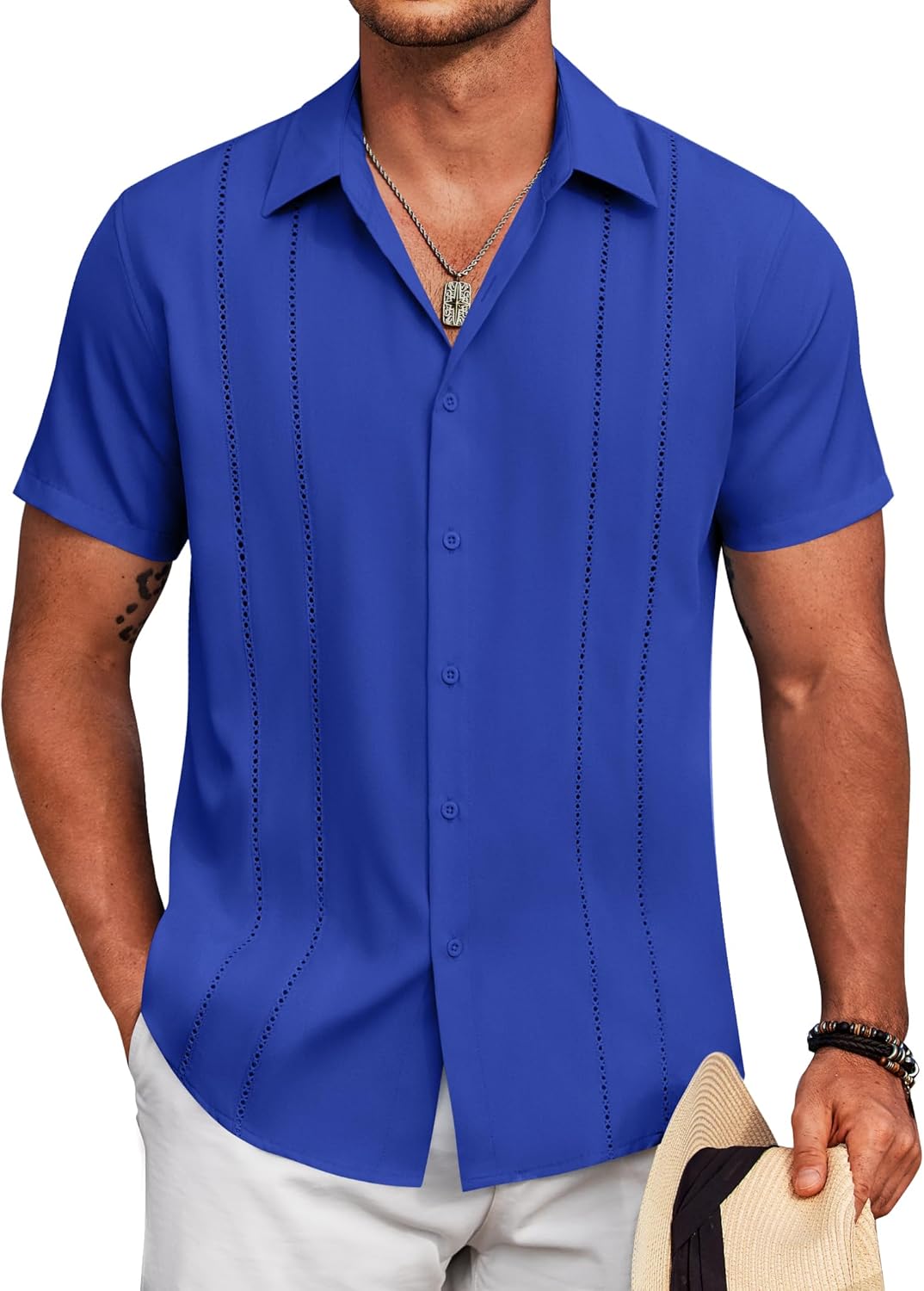 COOFANDY Mens Cuban Guayabera Shirt Short Sleeve Button Down Shirts Summer Beach Vacation Shirts