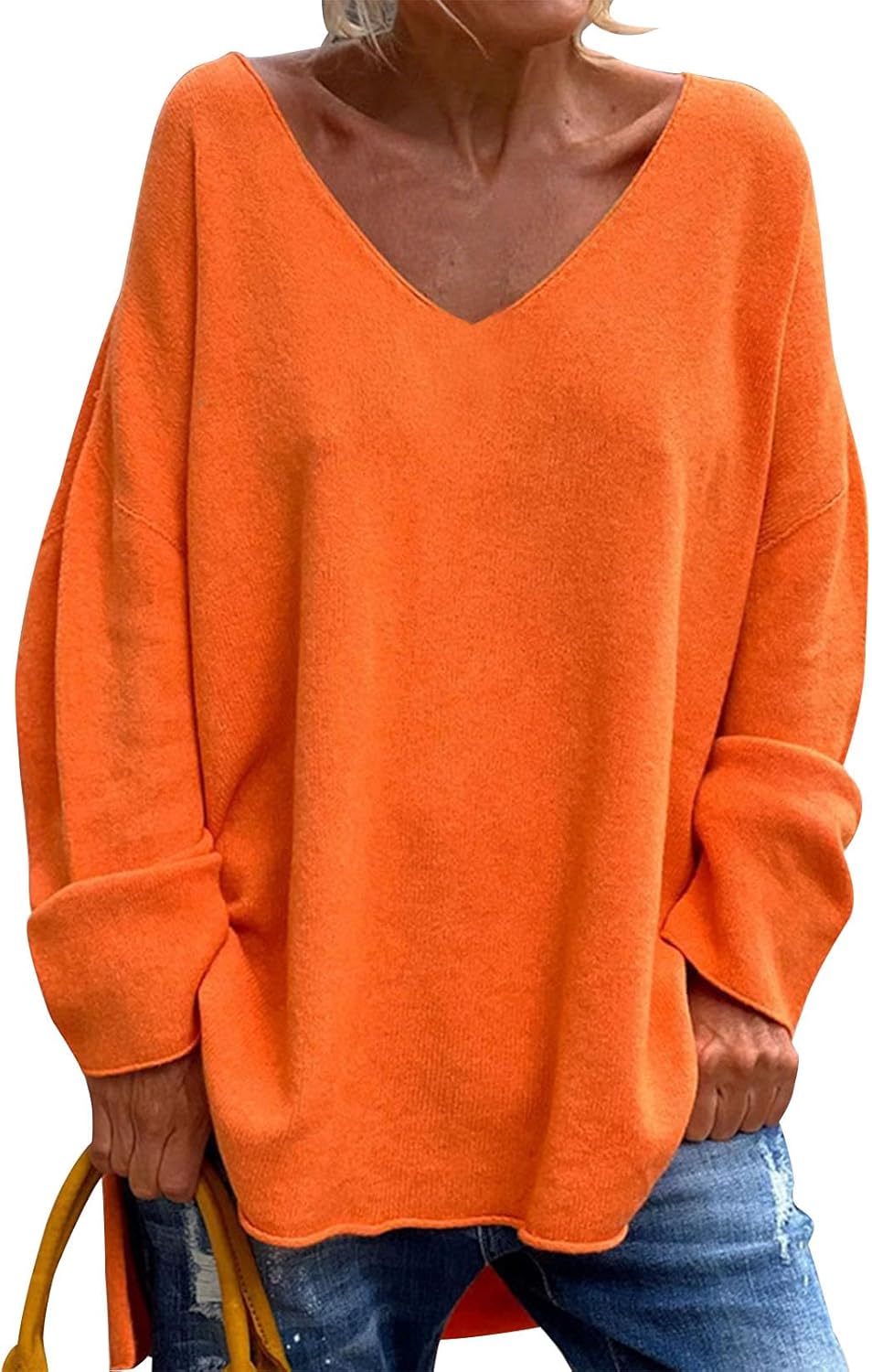 Women's Fall Winter Sweaters Long Sleeve V Neck Sweater Warm Knit Pullover Jumper Top Lightweight Fit Knit Sweater