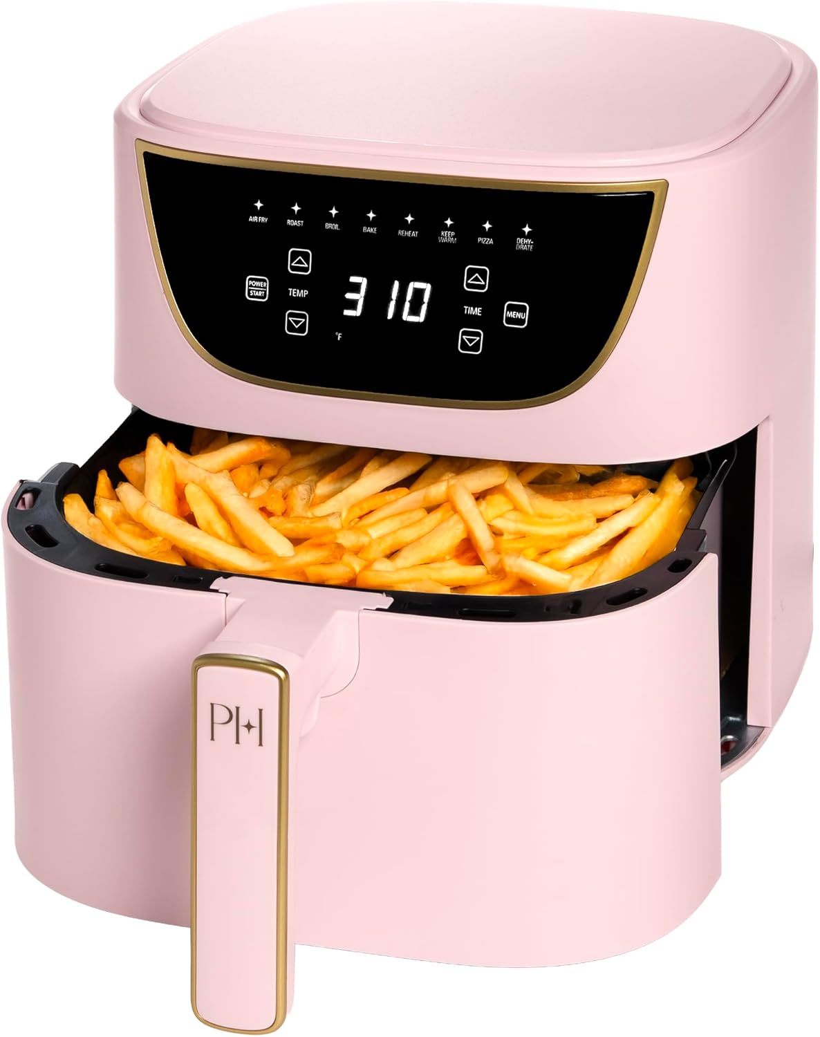 Paris Hilton 6-Quart Air Fryer, Nonstick Basket Made Without PFAS, Touchscreen, 8-in-1 (Fry, Roast, Broil, Bake, Reheat, Keep Warm, Pizza, Dehydrate), Dishwasher Safe Basket and Crisping Tray, Pink