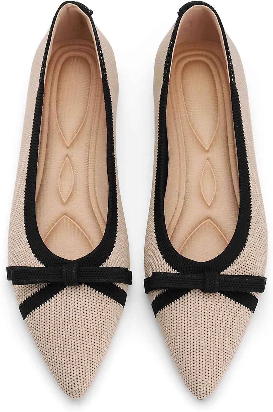 Flats for Women Pointed Toe Knit Foldable Ballet Women's Fat Shoes Dressy Comfortable Slip On Womens Shoe for Casual Office Work