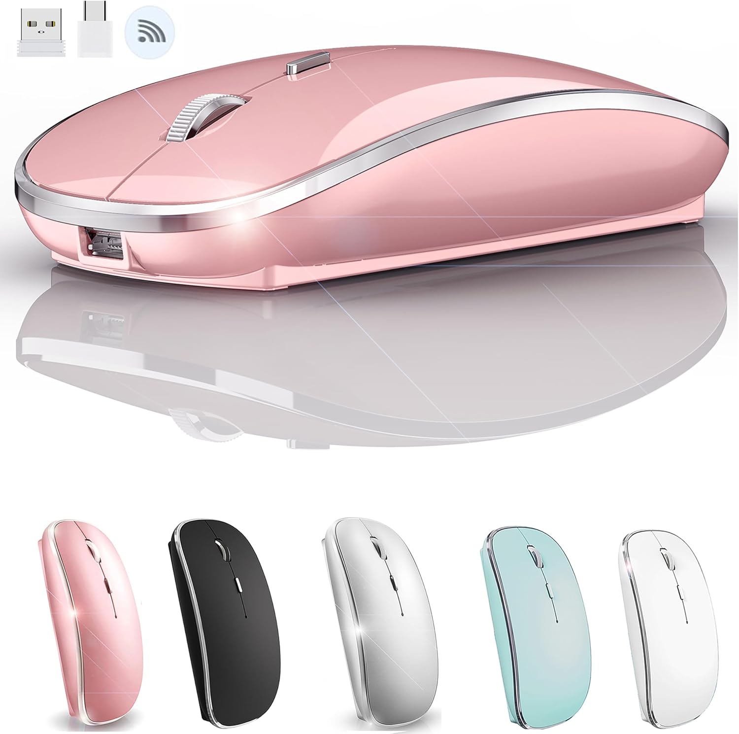 JETTA Wireless Mouse for MacBook Pro MacBook Air MacBook Laptop Mac iMac Desktop Computer Chromebook PC Laptop 2.4 USB/USB C Mouse (Rose Gold)