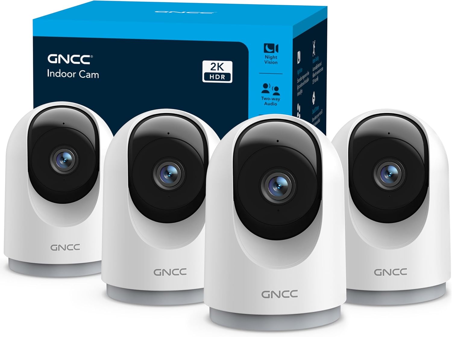 GNCC 2K Security Cameras, Home Security Camera Indoor, 5G/2.4G WiFi 4Pack | 360° Motion Detection for Pets/Baby/Dog, Two-Way Audio, Night Vision, 24/7 SD Card Storage, Cloud Storage, Works with Alexa