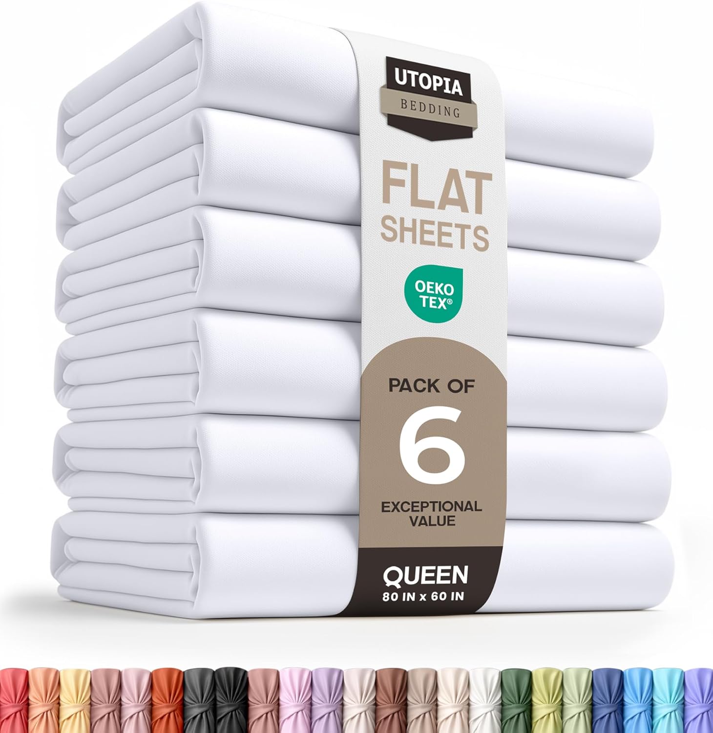Utopia Bedding Flat Sheets - Pack of 6 - Soft Brushed Microfiber Fabric - Shrinkage & Fade Resistant Top Sheets - Easy Care (Queen, White)