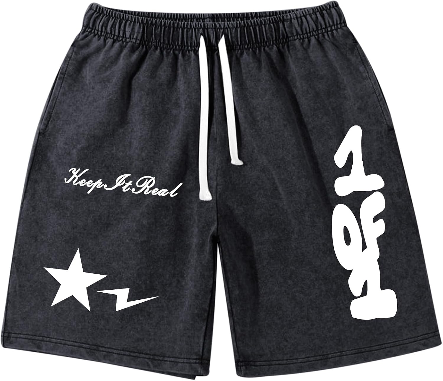 Graphic Shorts Men Streetwear Y2k Short Men's Stars Lettering Print Shorts Vintage Drawstring Acid Washed Short