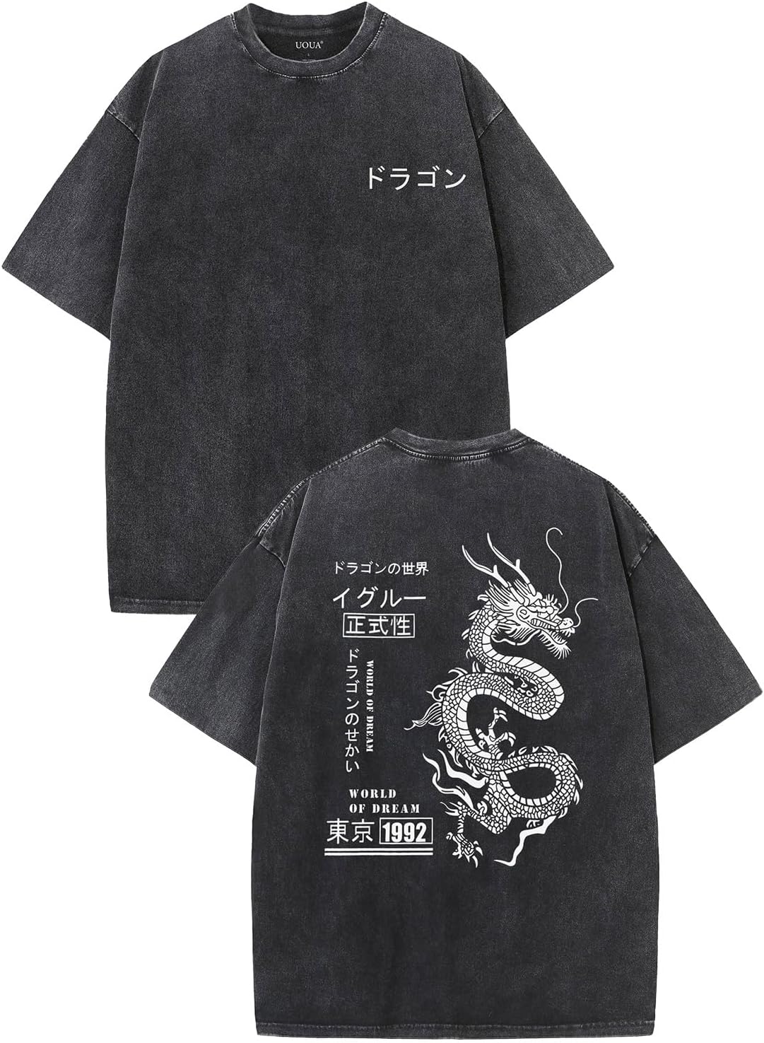 UOUA Men's Graphic Tees Washed Oversized Short Sleeve T-Shirts | 100% Cotton, Ribbed Crewneck, Vintage Streetwear, Summer Casual Tops