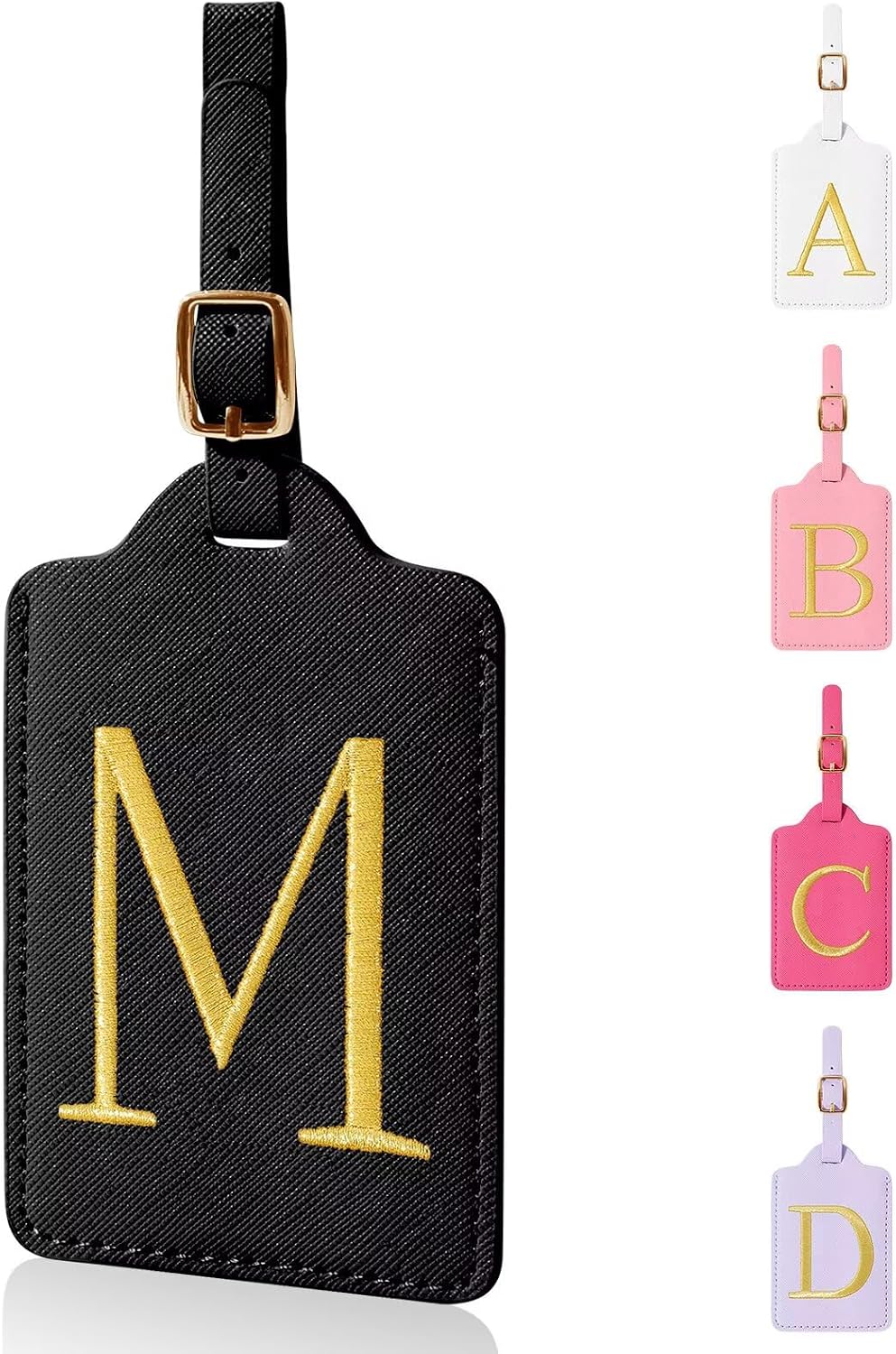 Personalized Initial Luggage Tags for Suitcases,Leather Letter Cute Luggage Tags with Privacy Name Card,Embroidered Monogrammed Travel Bag Backpack Tag Gifts for Women Kids Girls Teens(Black-M)