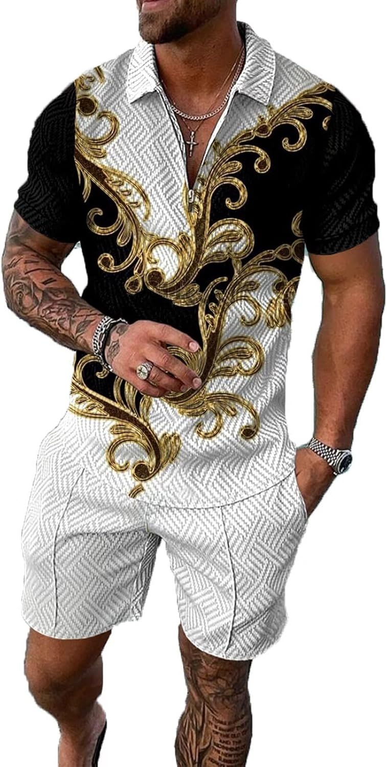 BIRW Men‘s Track Suits 2 Piece Summer Short Sets Outfits Fashion Polo Shirt Casual Short Sleeve and Shorts set