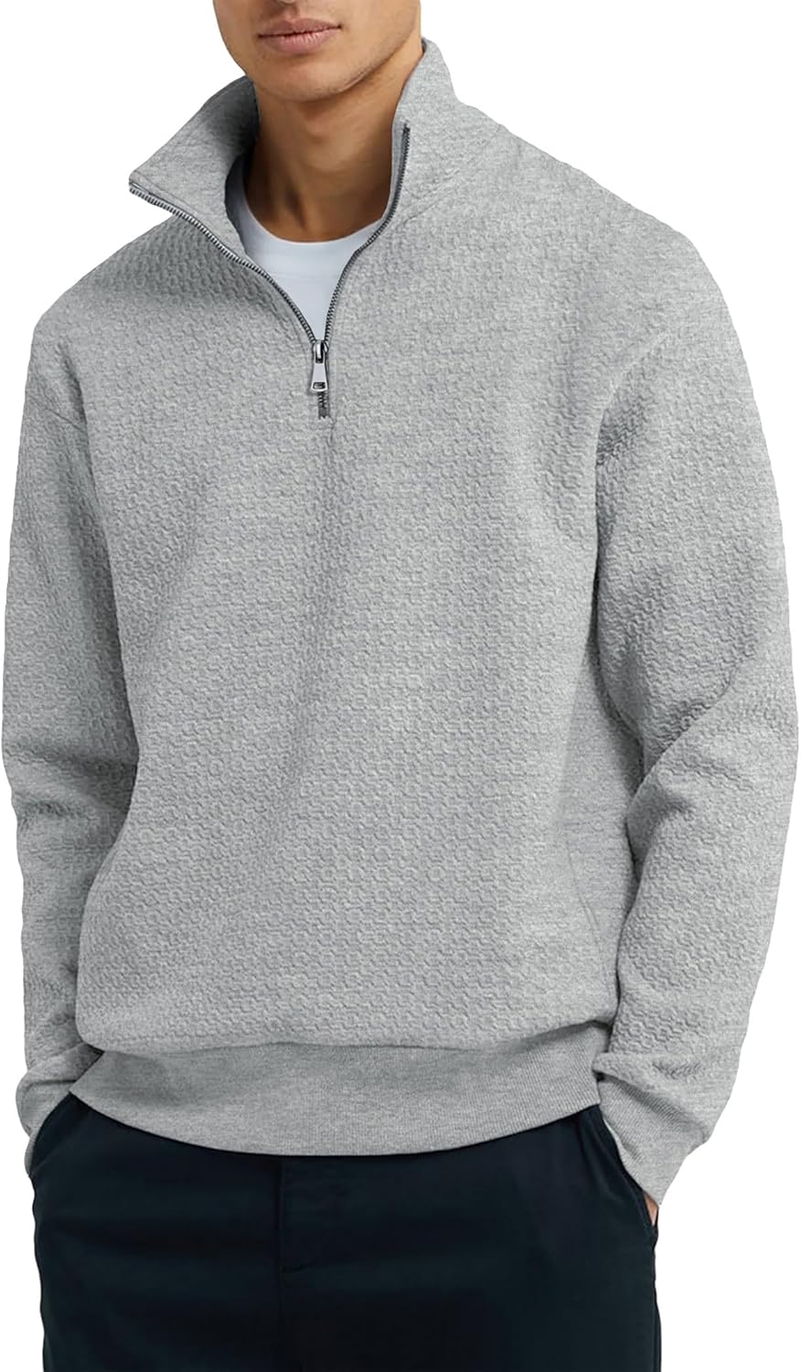 Dokotoo Men Men's Quarter Zip Sweatshirts Casual Long Sleeve Mock Neck Pullover Solid Textured Fall Clothes