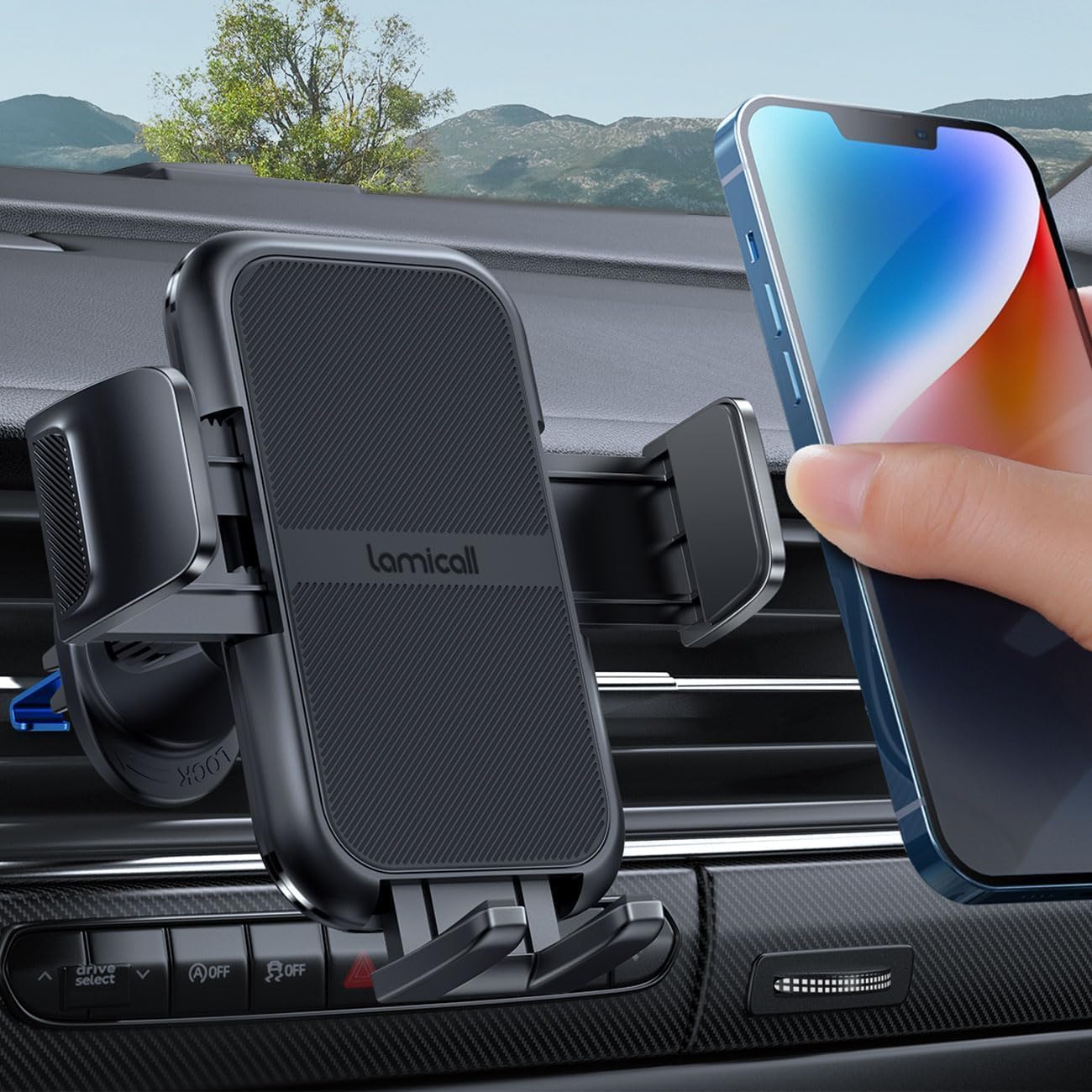 Lamicall 2026 Wider Clamp & Metal Hook Car Phone Holder Vent Accessories | Thick Cases Friendly Phone Holders for Your Car Mount Hands Free for Women Men Gift for iPhone 17 16 15 14 13 Pro Max Black