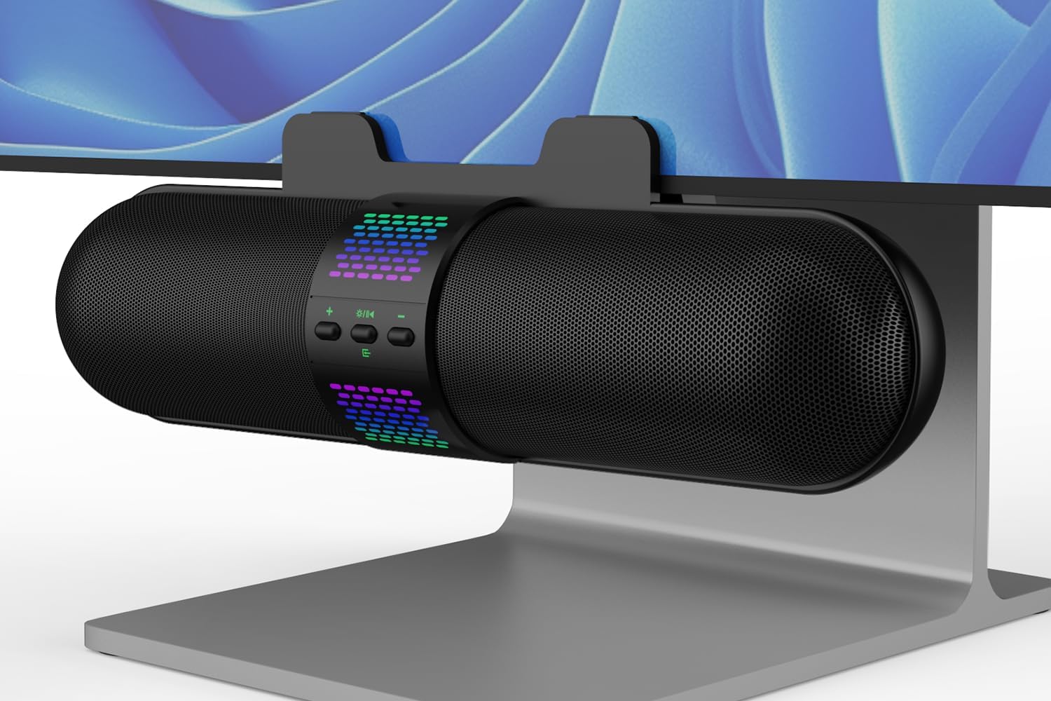 BESTISAN Computer Speaker, Bluetooth 5.3/Wired USB A/C Connection, 6 RGB Light Modes, Gaming Soundbar for PC/Laptop/Desktop, USB A/C Adapter, Easily Clamps to Monitor, Convenient Button Controls