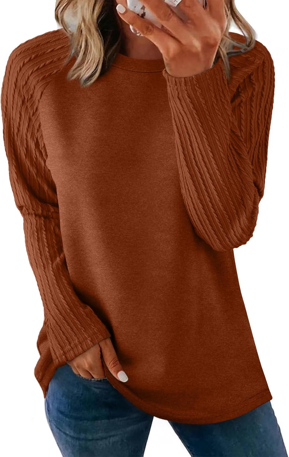 OFEEFAN Long Sleeve Shirts for Womens Fall Fashion 2026 Crewneck Oversized Sweatshirt Tunic Tops to Wear with Leggings