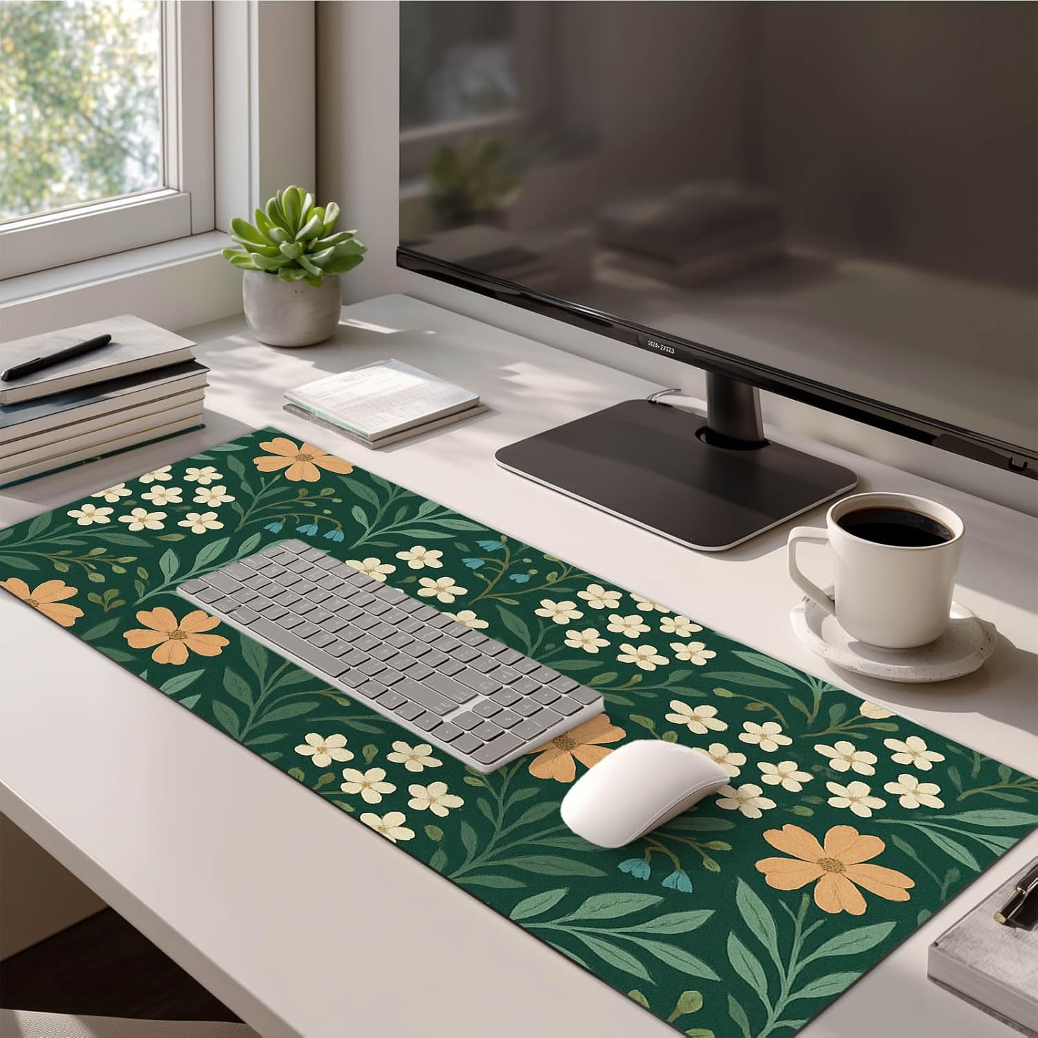 HOMETITUTE Floral Large Mouse Pad 31.5x11.8 Inch Gaming Desk Mat Non Slip Base XL Keyboard Pad Extended Computer Mat Waterproof Mouse Mat Desk Accessories for Office Home Desktop