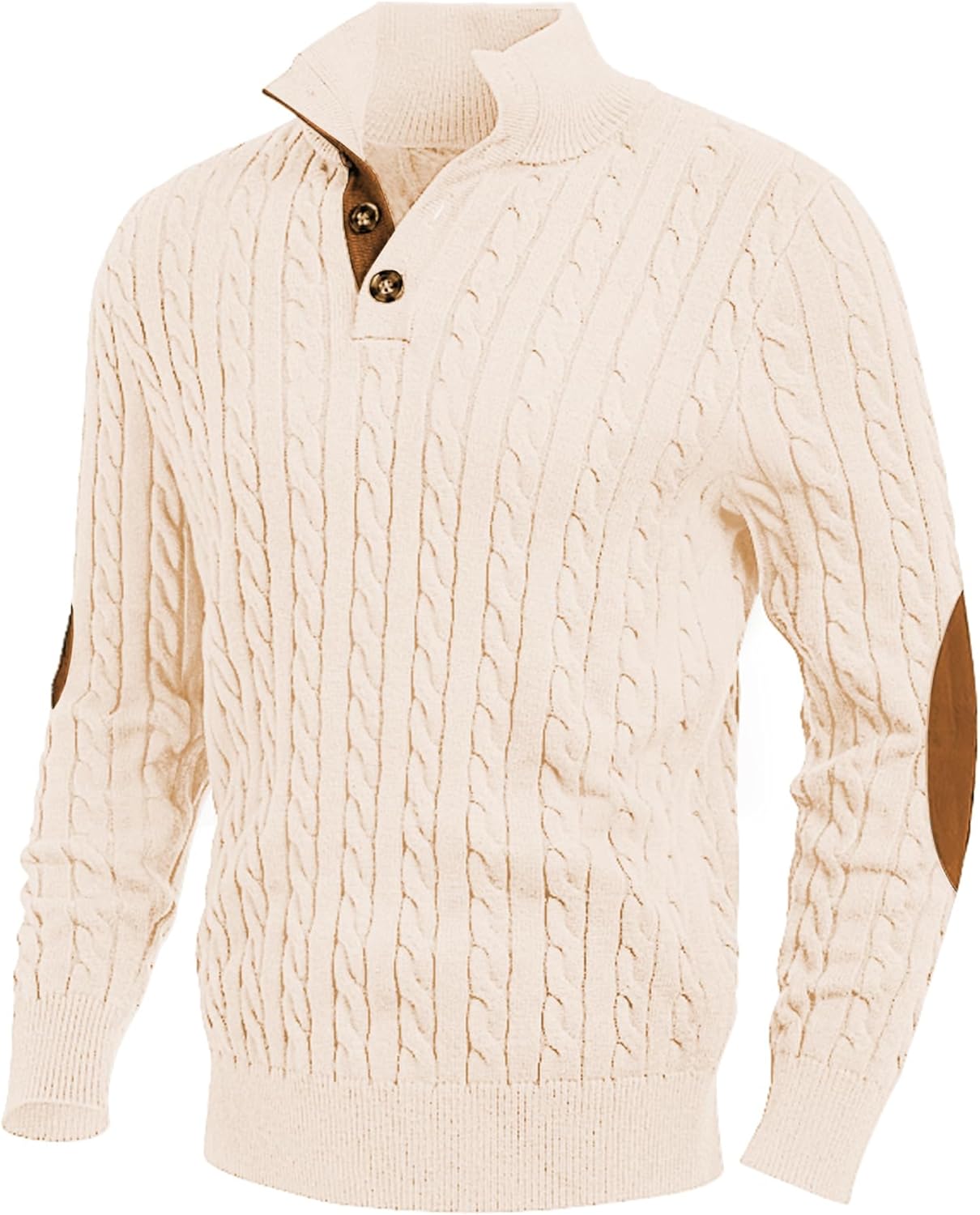 JMIERR Men's Cable Knit Pullover Sweater Casual Long Sleeve Stand Collar Button Knitted Sweaters