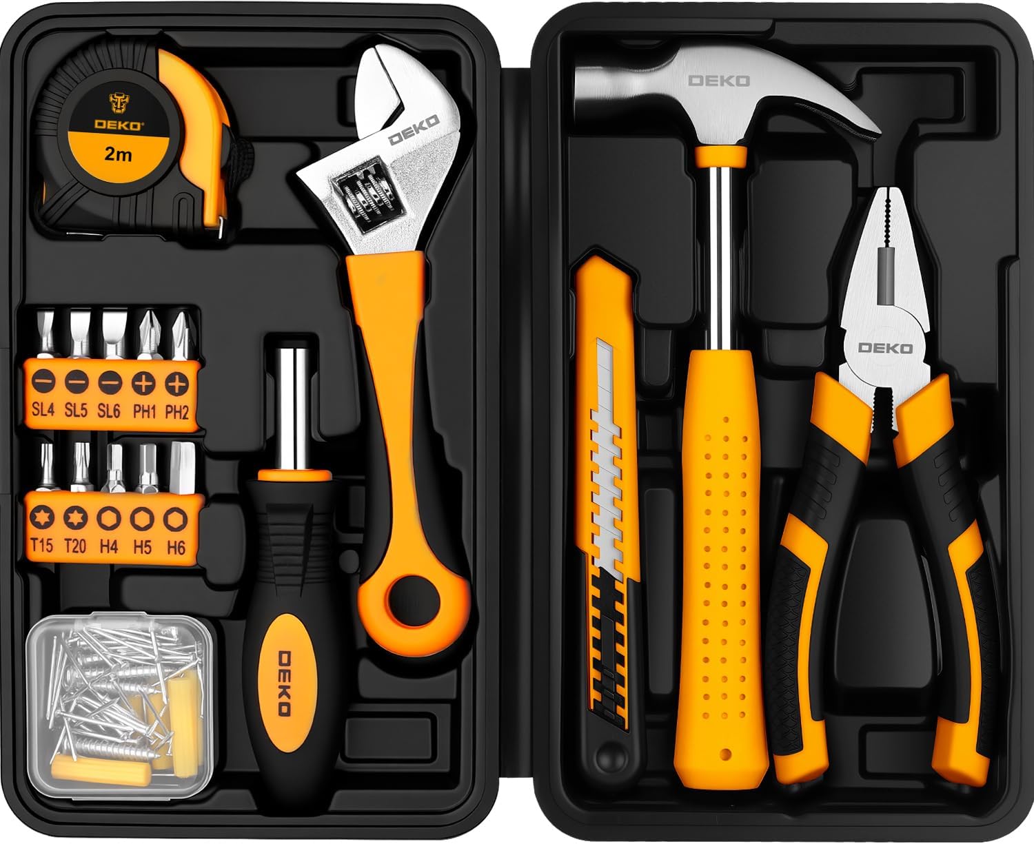 DEKOPRO 86PCS Tool Set Household DIY Tool Kit with Storage Toolbox, Small Compact Hand Tool Box Set for Home Use, DIY, Apartment, Office & Home Repair, Orange
